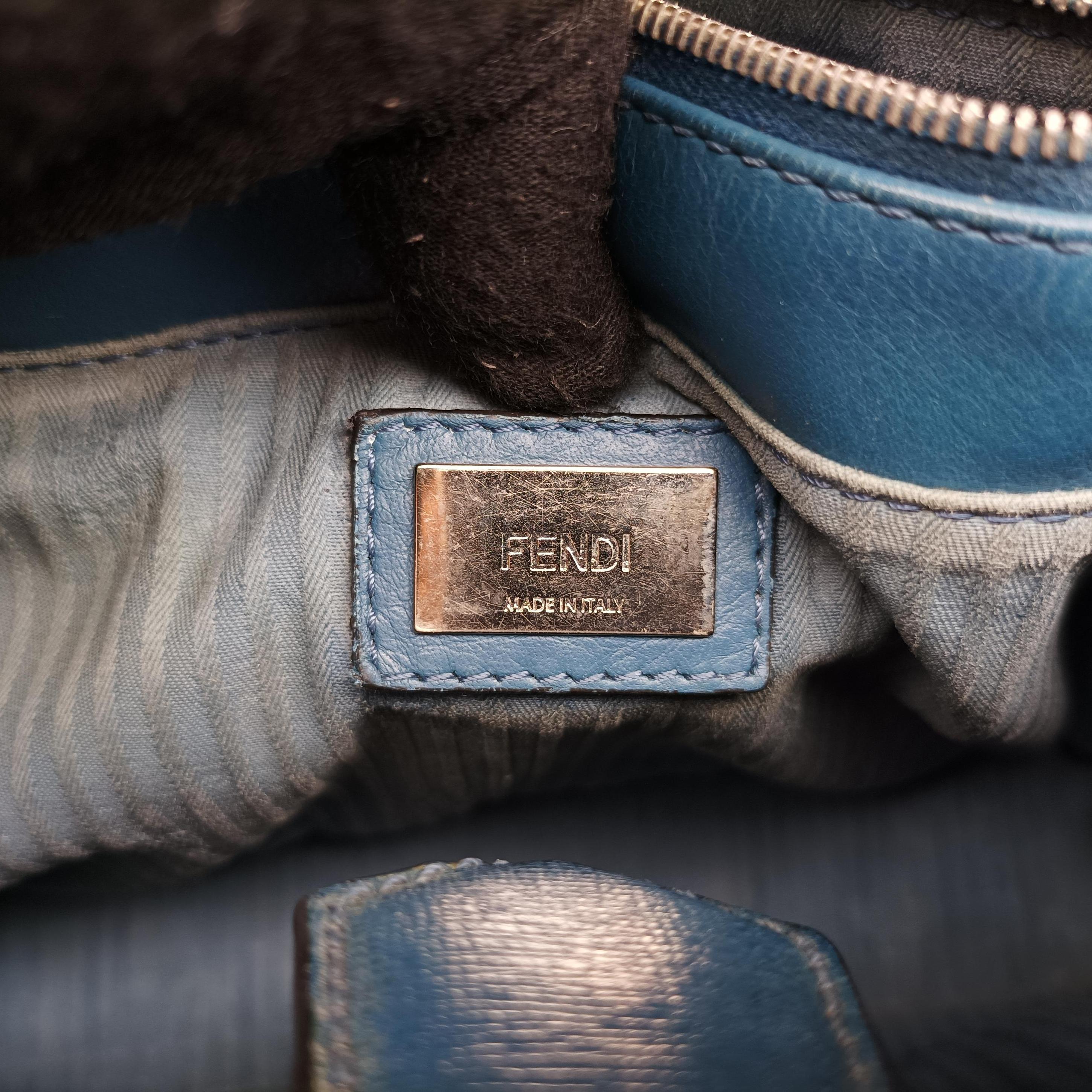 Pre-owned Fendi Petite 2 JOURS Blue Leather 8BH253 shoulderbag | stylenewstar