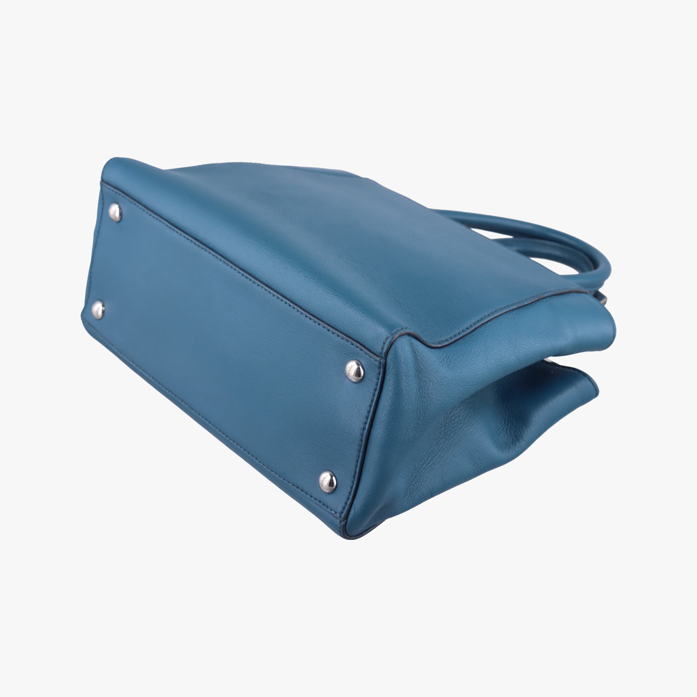 Pre-owned Fendi Petite 2 JOURS Blue Leather 8BH253 shoulderbag | stylenewstar