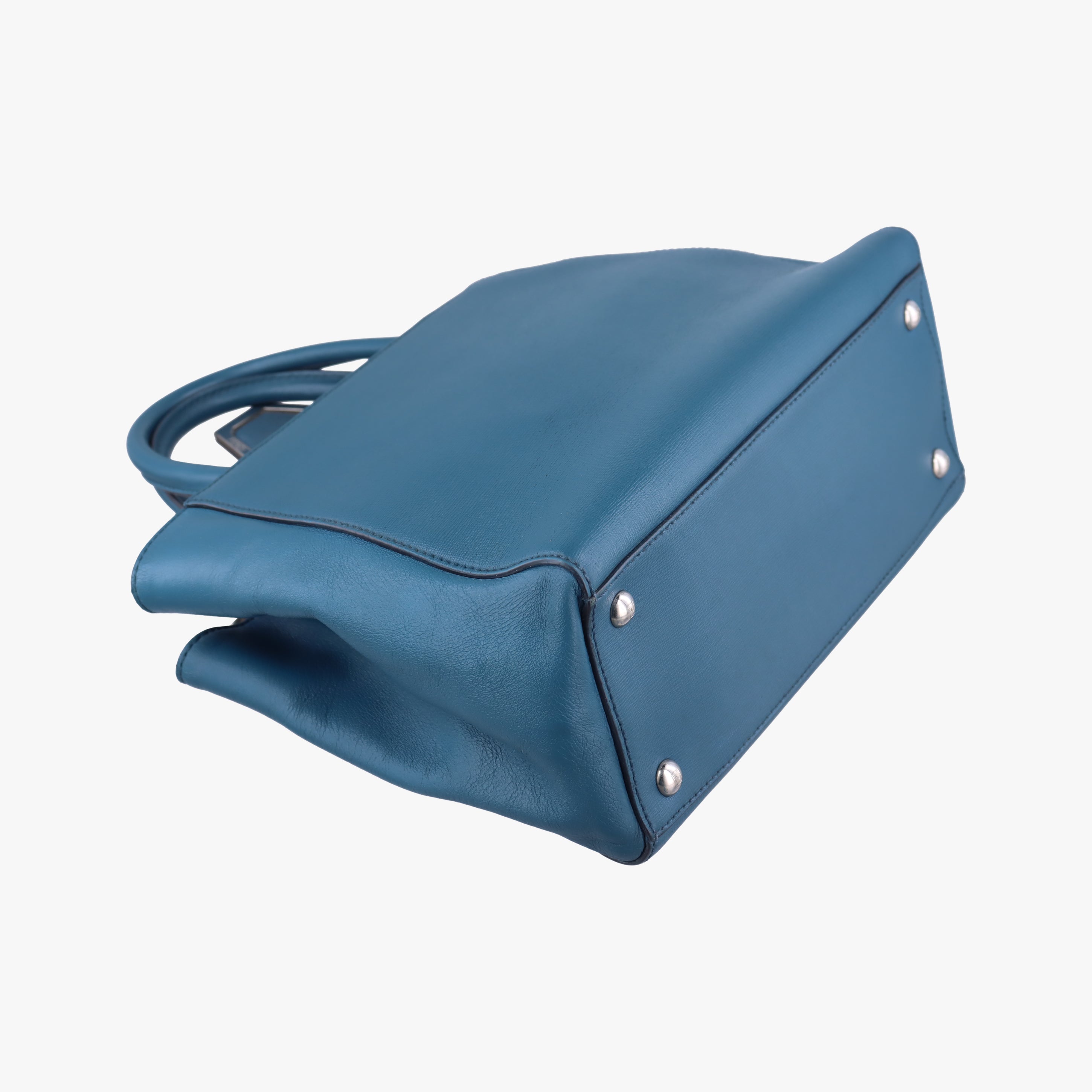 Pre-owned Fendi Petite 2 JOURS Blue Leather 8BH253 shoulderbag | stylenewstar