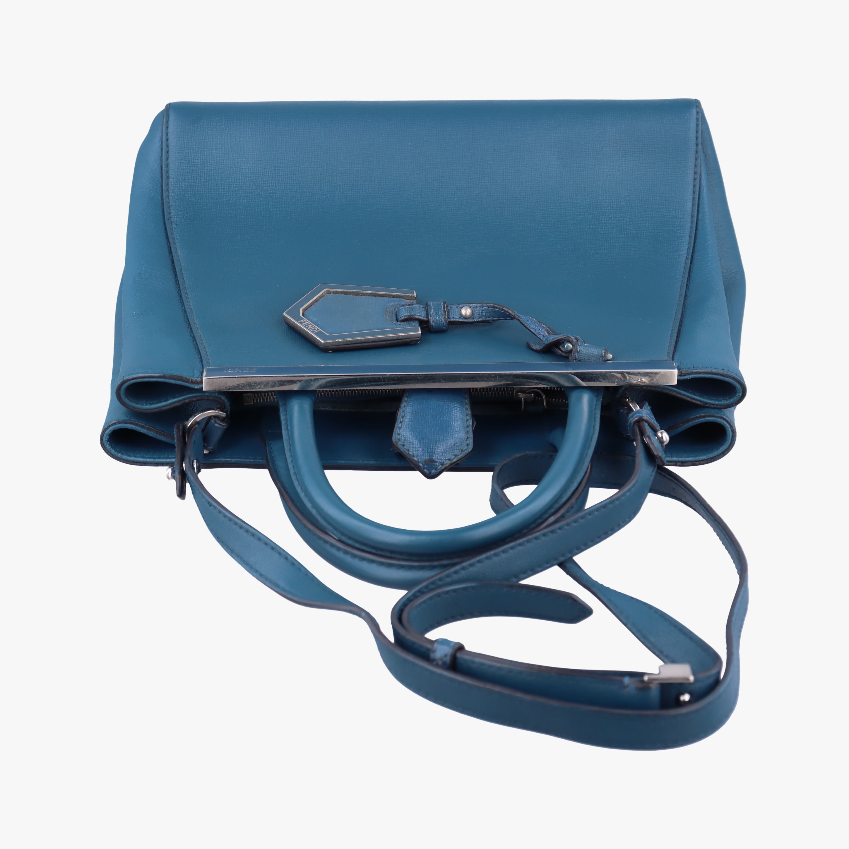 Pre-owned Fendi Petite 2 JOURS Blue Leather 8BH253 shoulderbag | stylenewstar