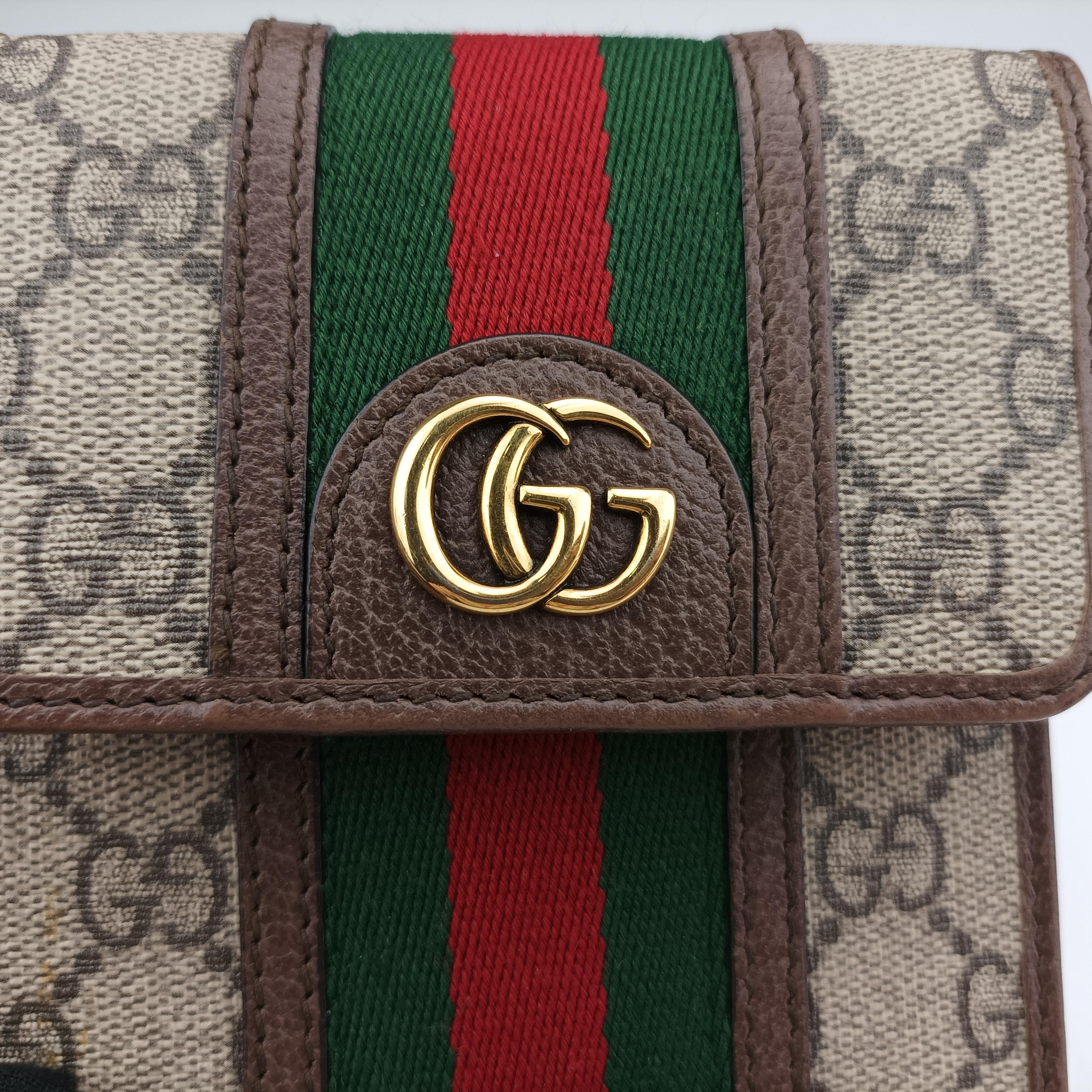 Secondhand Gucci Ophidia GG Supreme Mini Beige x Red x Green PVC coated canvas 625757 shoulderbag | stylenewstar