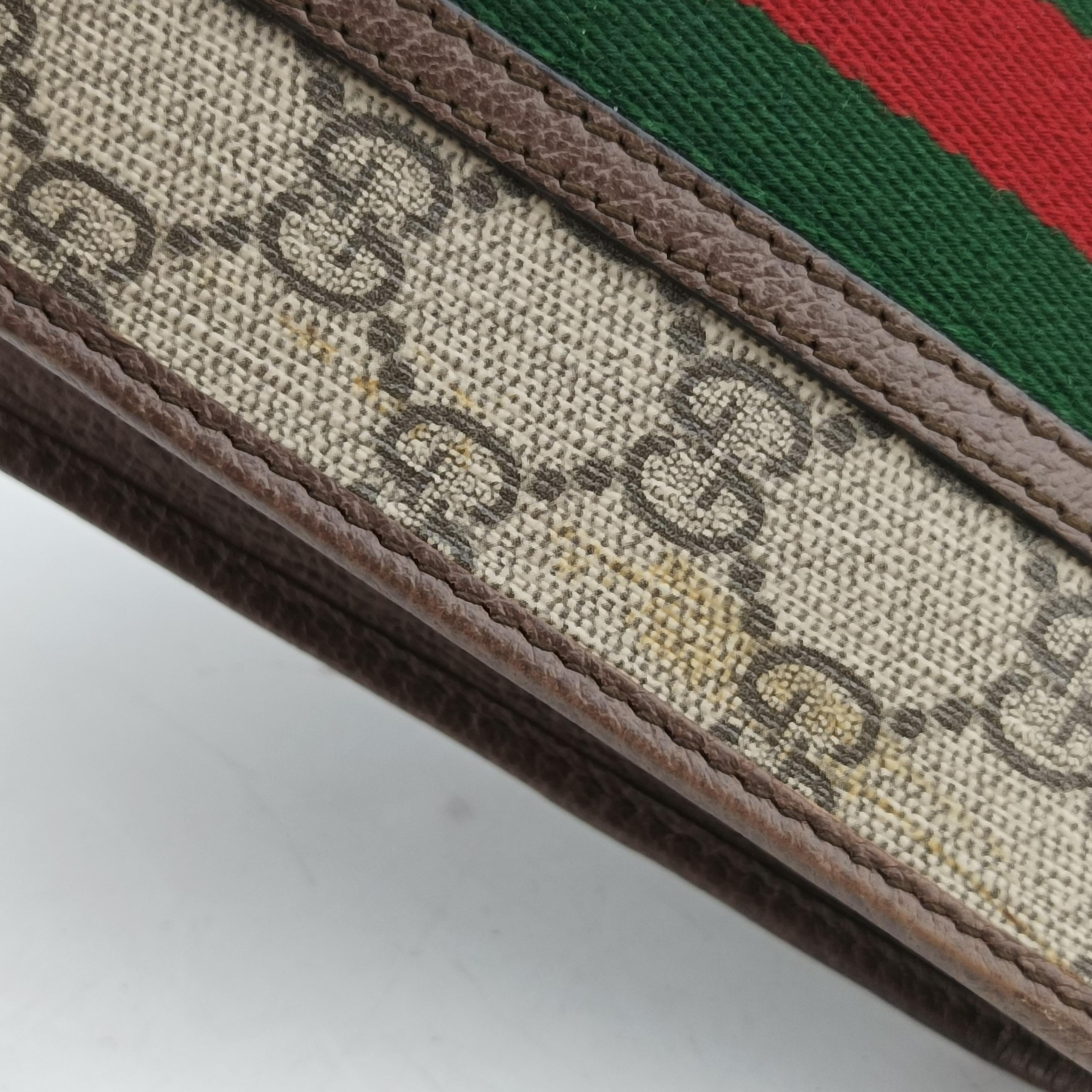 Secondhand Gucci Ophidia GG Supreme Mini Beige x Red x Green PVC coated canvas 625757 shoulderbag | stylenewstar