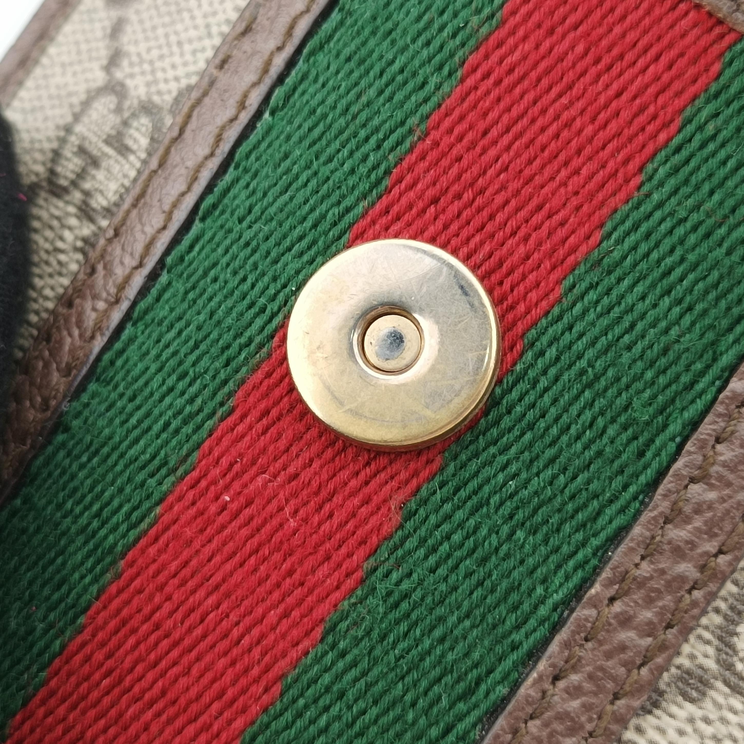 Secondhand Gucci Ophidia GG Supreme Mini Beige x Red x Green PVC coated canvas 625757 shoulderbag | stylenewstar