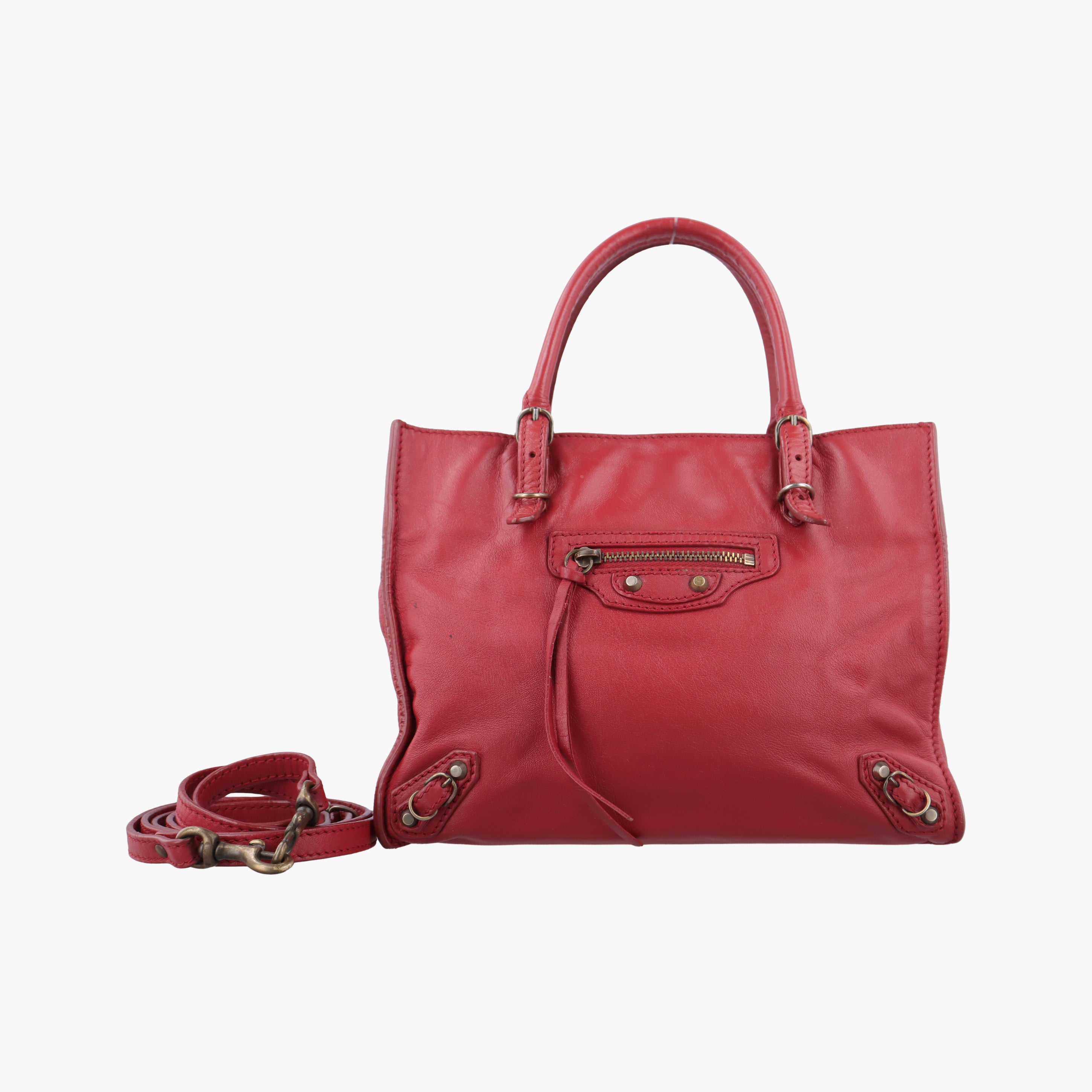 Pre-owned Balenciaga Paper Zip Around Red Leather 370926 shoulderbag | stylenewstar