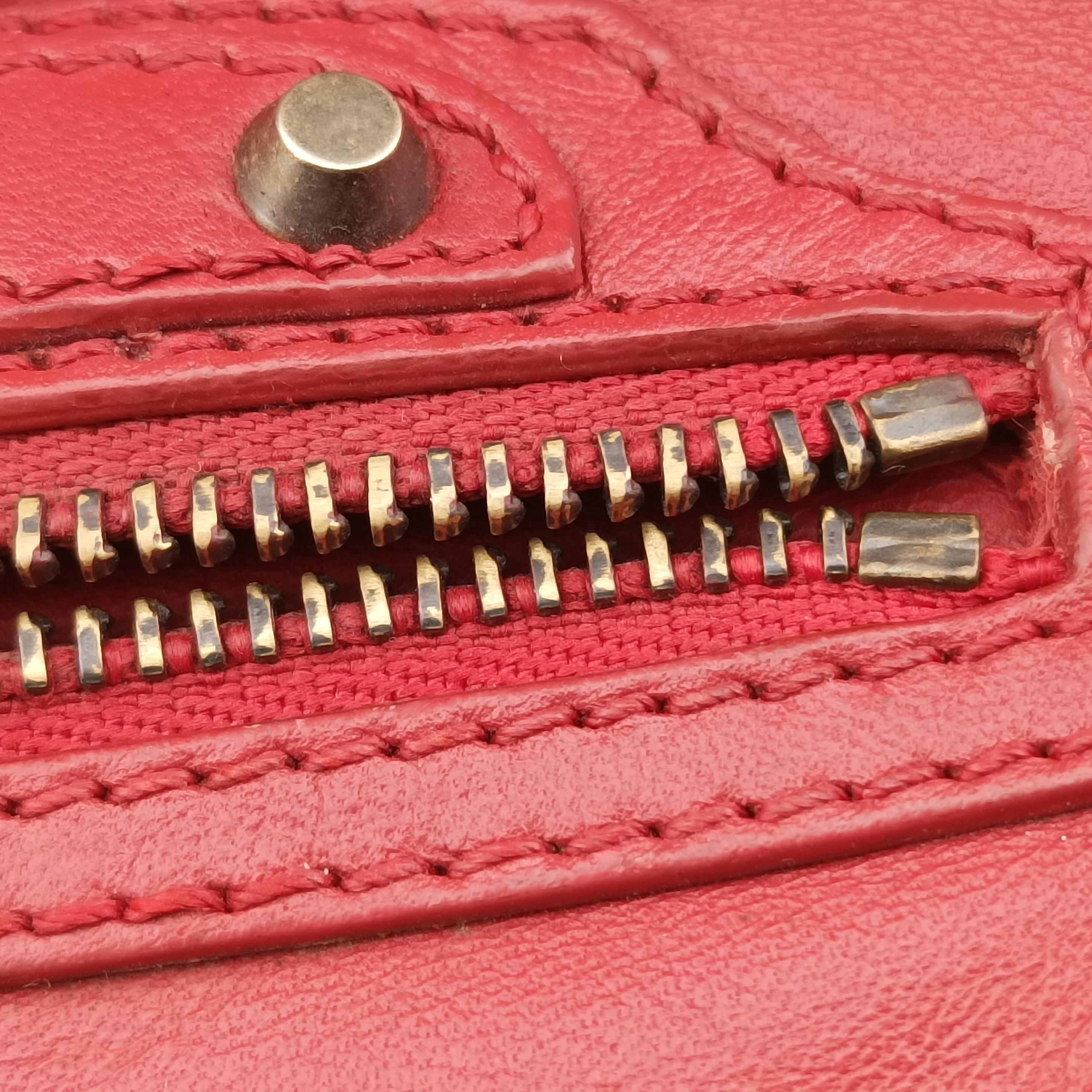 Pre-owned Balenciaga Paper Zip Around Red Leather 370926 shoulderbag | stylenewstar