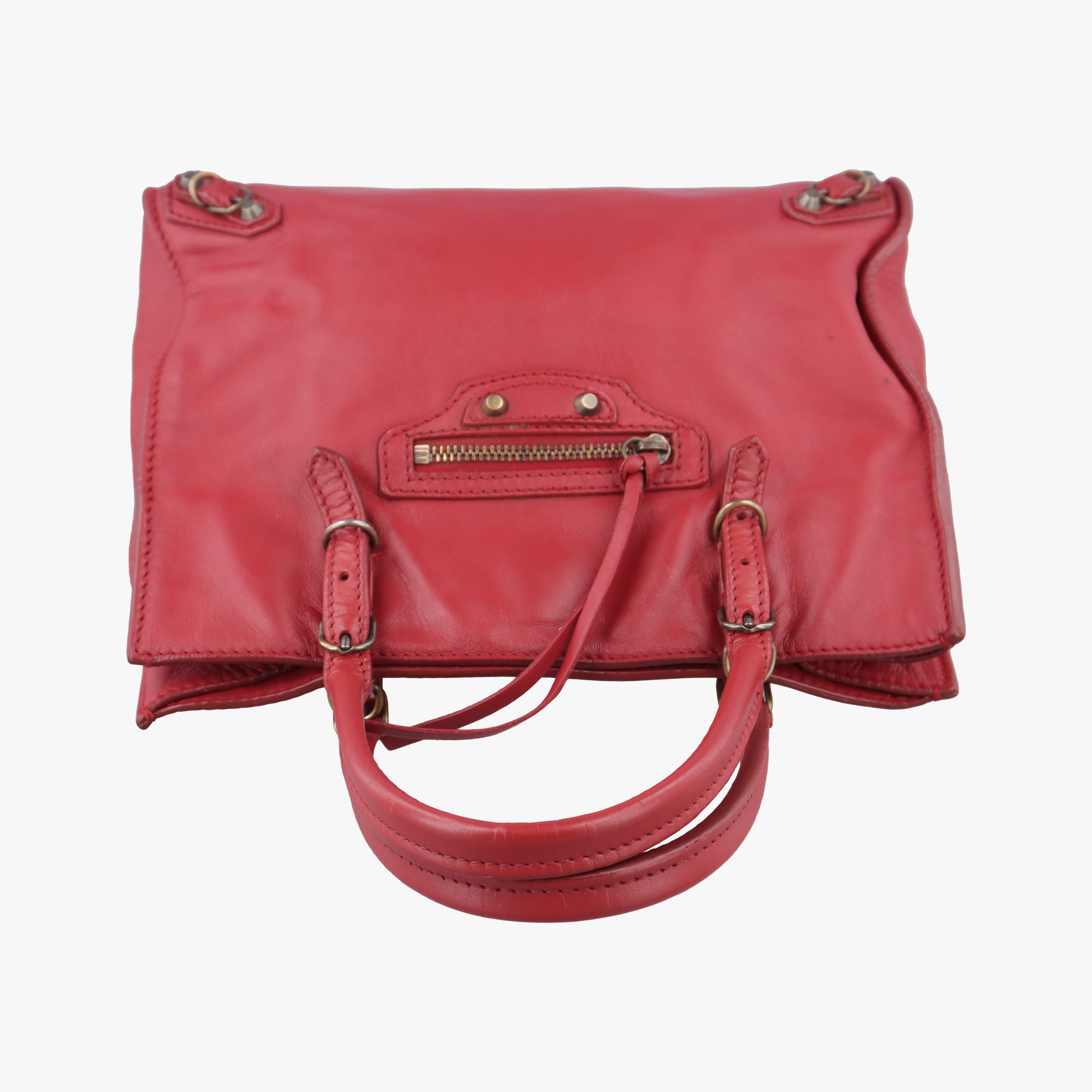 Pre-owned Balenciaga Paper Zip Around Red Leather 370926 shoulderbag | stylenewstar