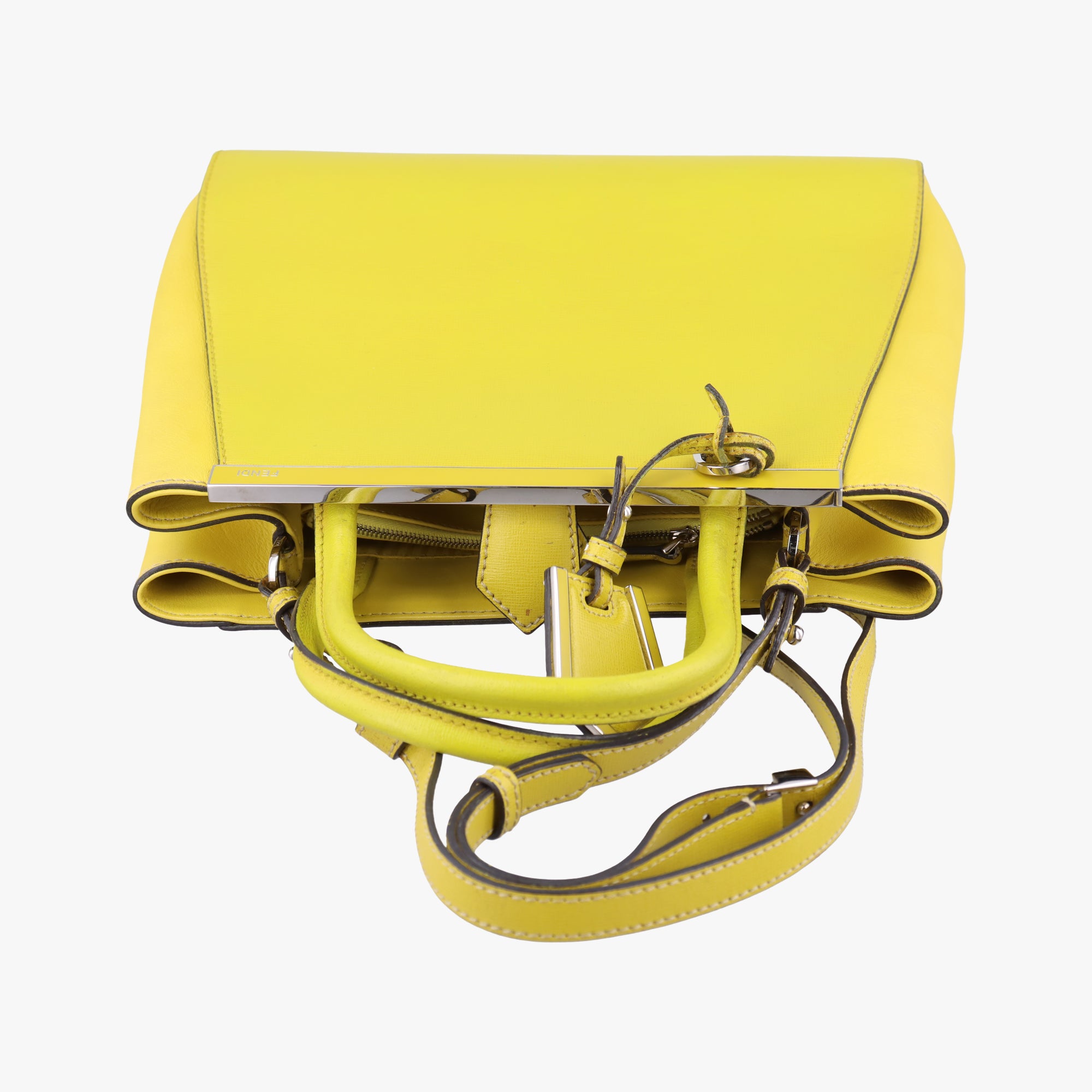 Pre-owned Fendi Petite 2 JOURS Yellow Leather 8BH258 shoulderbag | stylenewstar