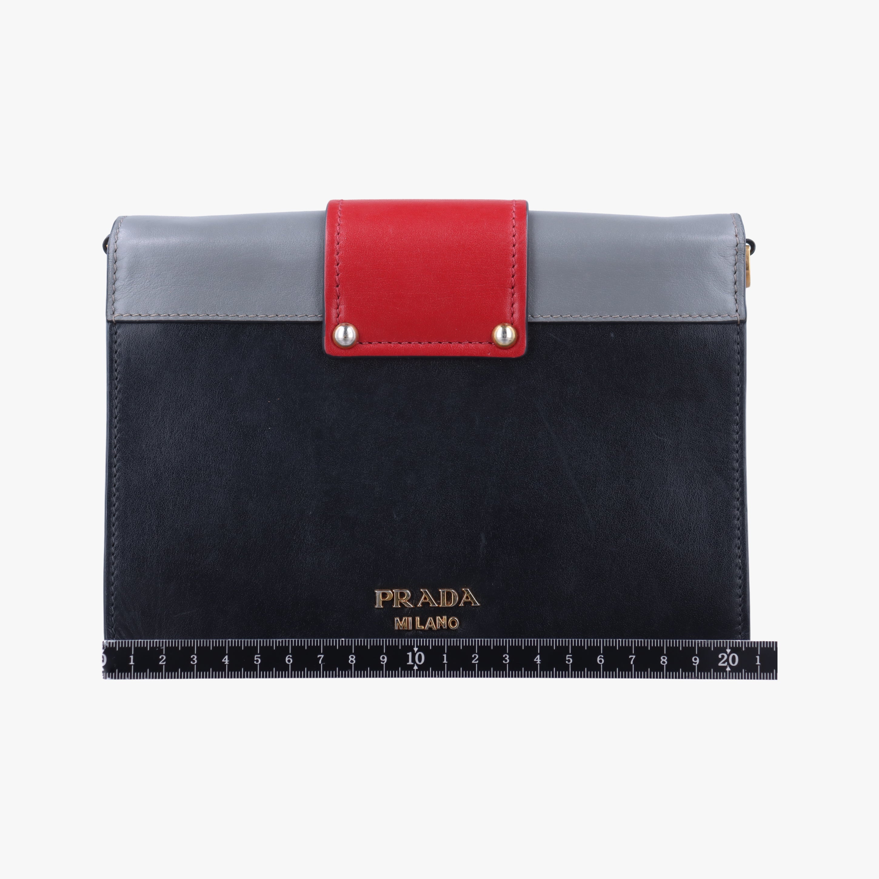Pre-owned Prada Plex Ribbon black×Red×grey Leather 1BD067 shoulderbag | stylenewstar