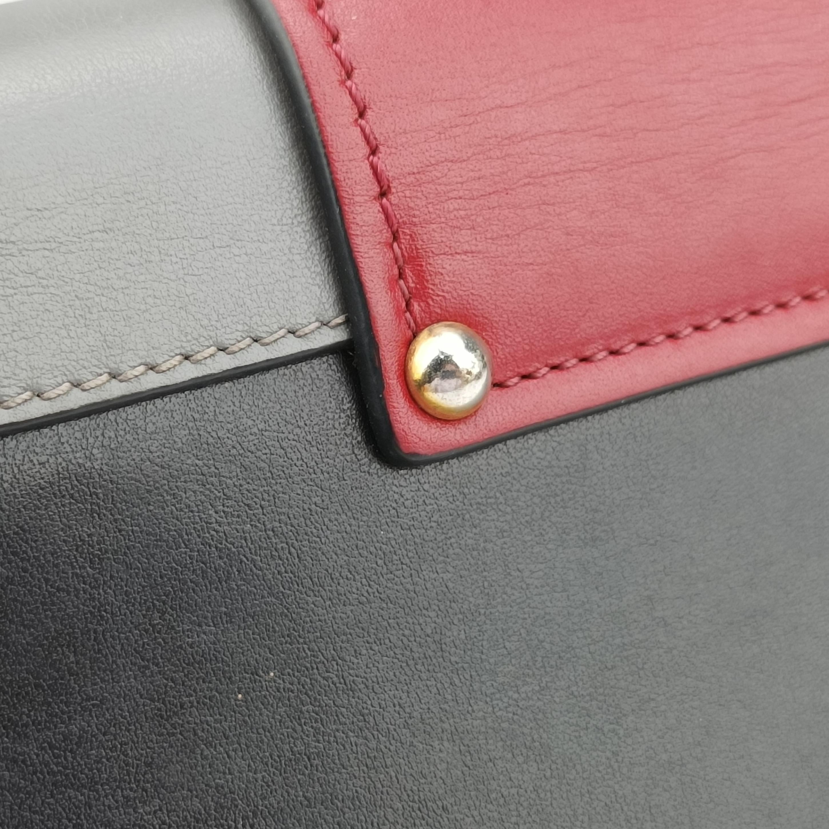 Pre-owned Prada Plex Ribbon black×Red×grey Leather 1BD067 shoulderbag | stylenewstar