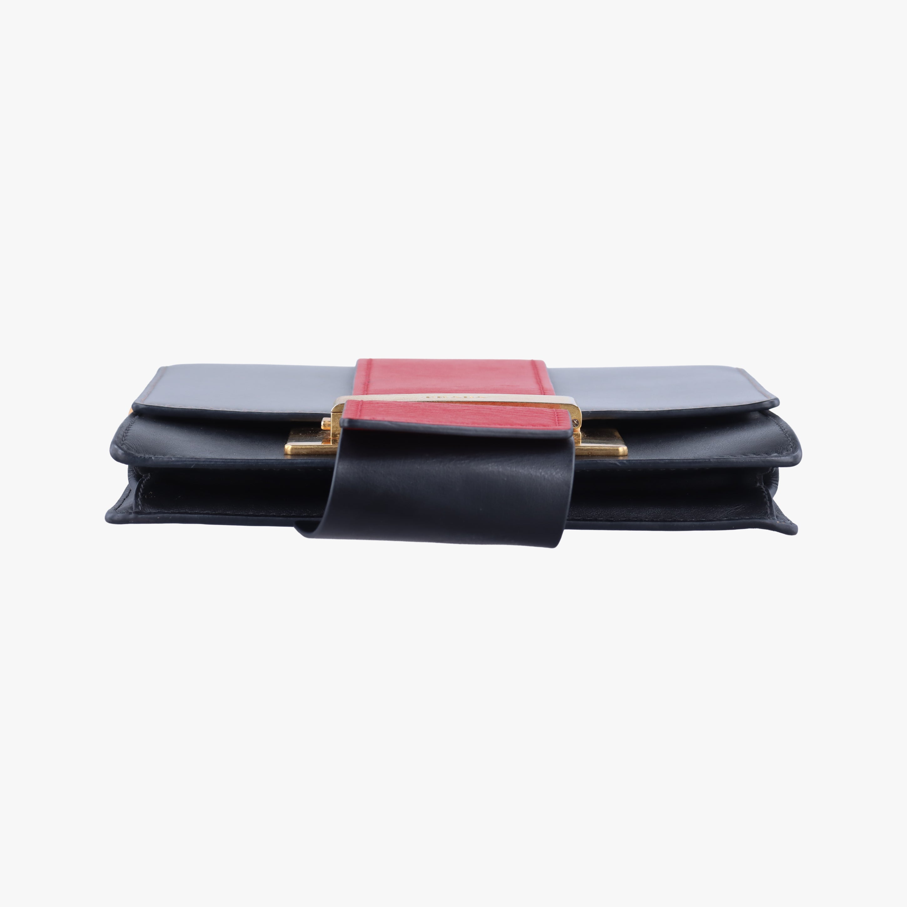 Pre-owned Prada Plex Ribbon black×Red×grey Leather 1BD067 shoulderbag | stylenewstar