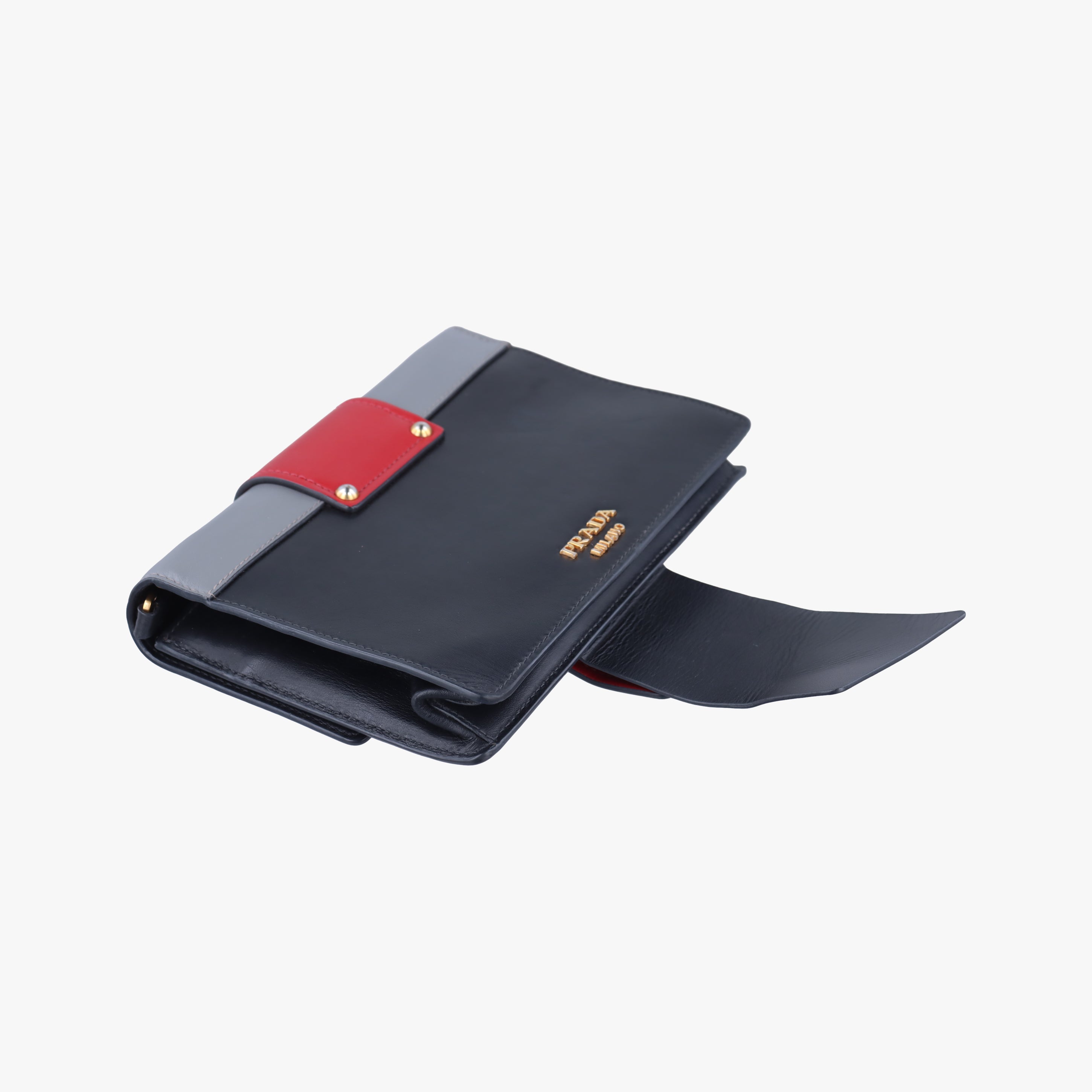 Pre-owned Prada Plex Ribbon black×Red×grey Leather 1BD067 shoulderbag | stylenewstar