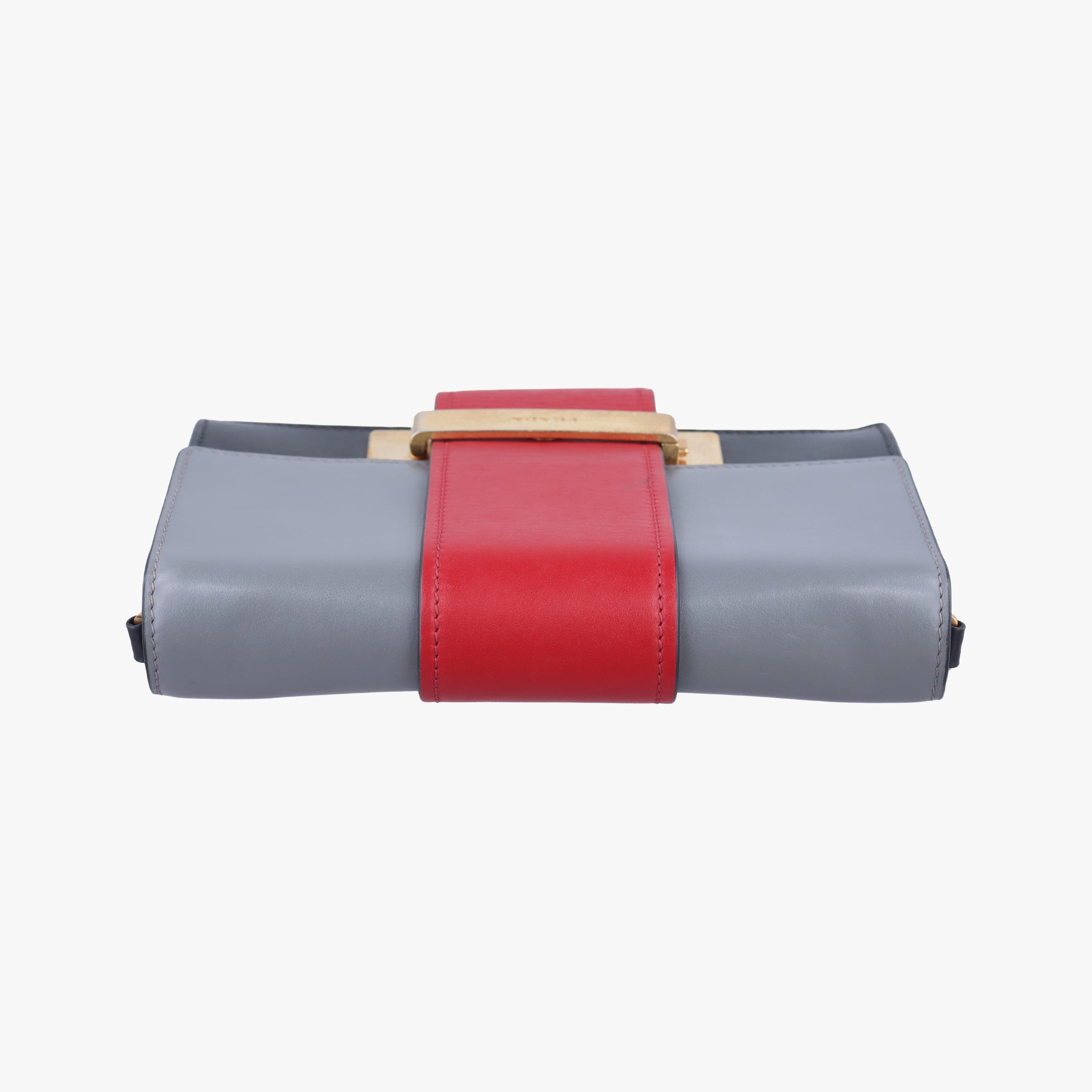 Pre-owned Prada Plex Ribbon black×Red×grey Leather 1BD067 shoulderbag | stylenewstar