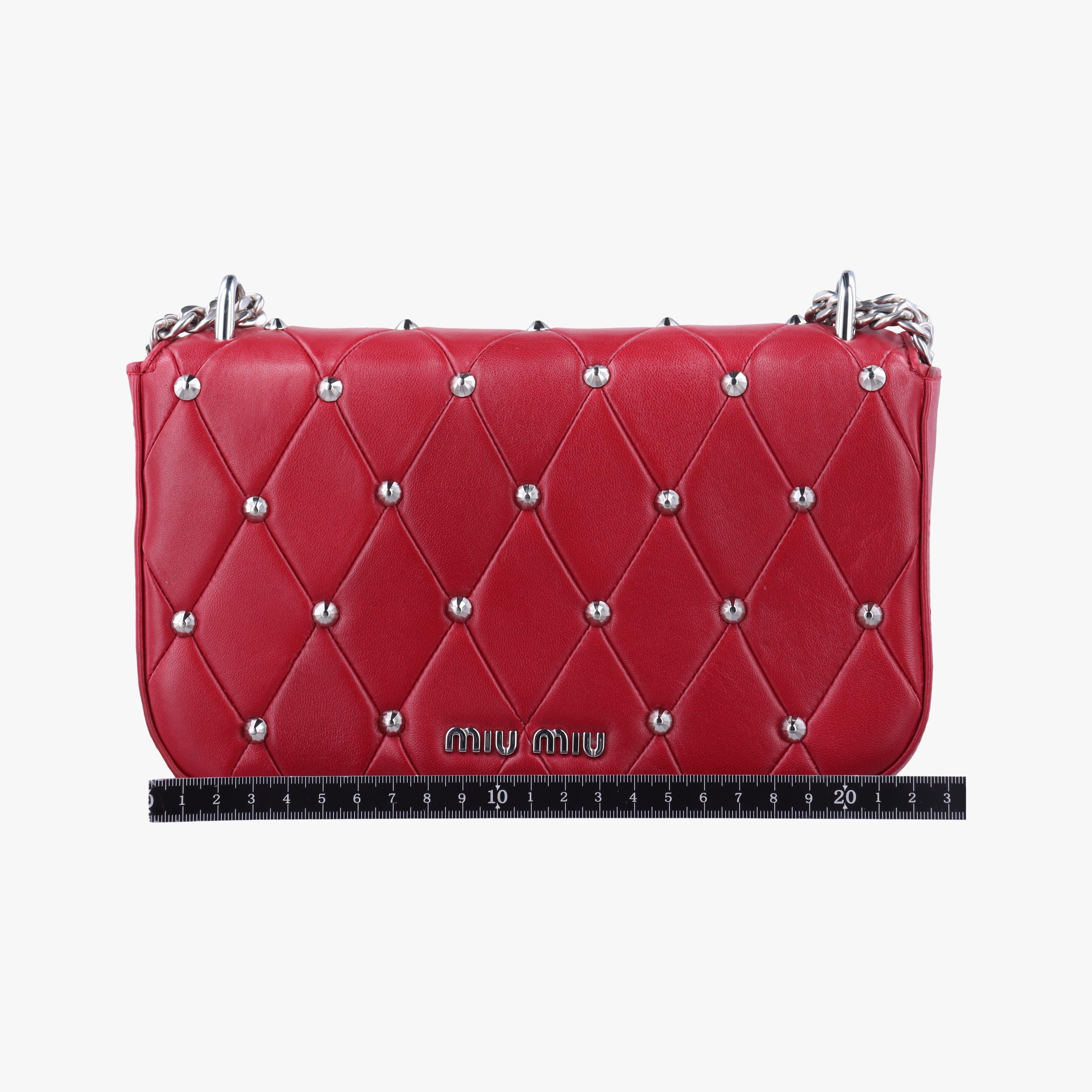 Pre-owned Miu Miu Studded Matelasse Red lambskin  shoulderbag | stylenewstar