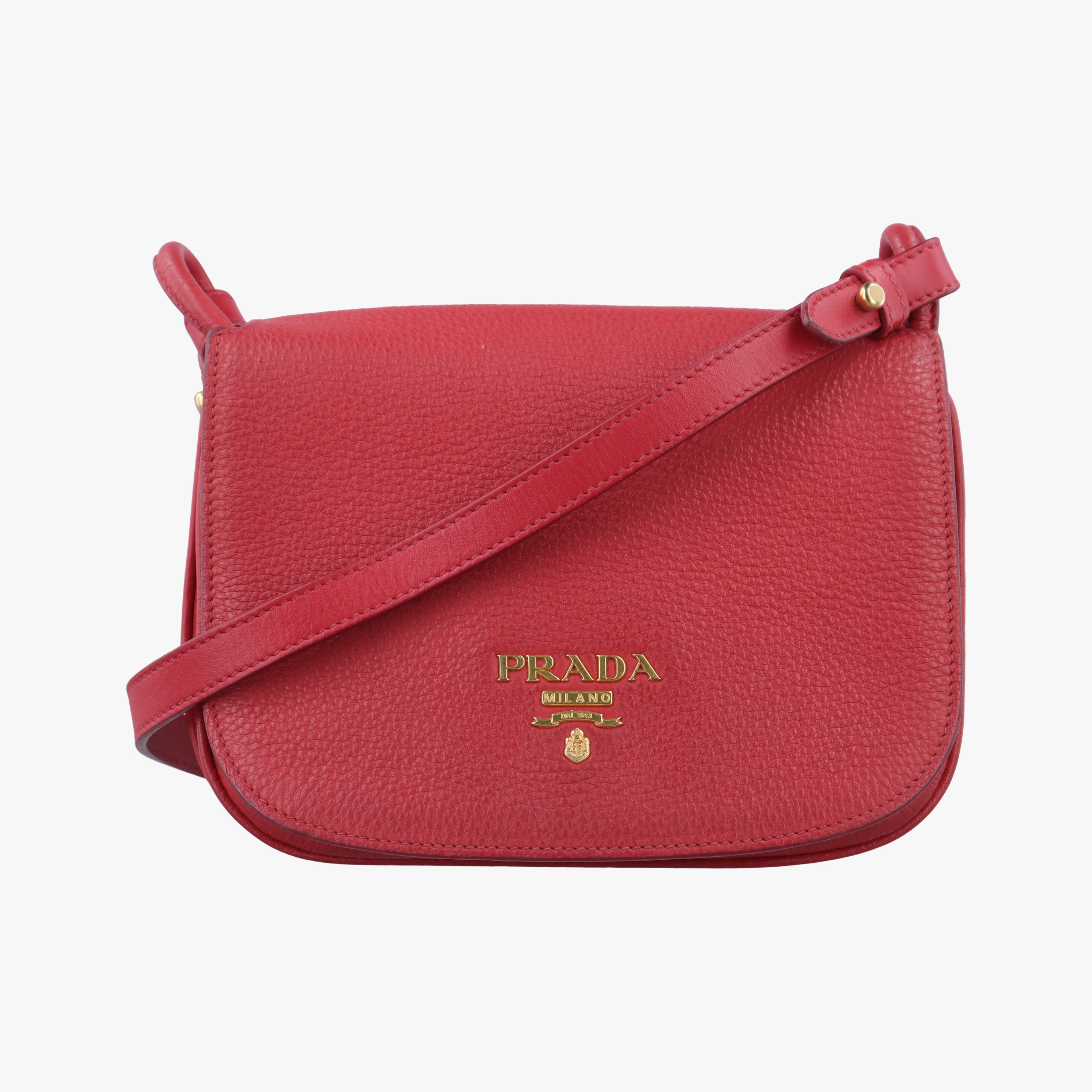 Secondhand Prada Pebbled Vitello Daino Saddle Red Leather  shoulderbag | stylenewstar