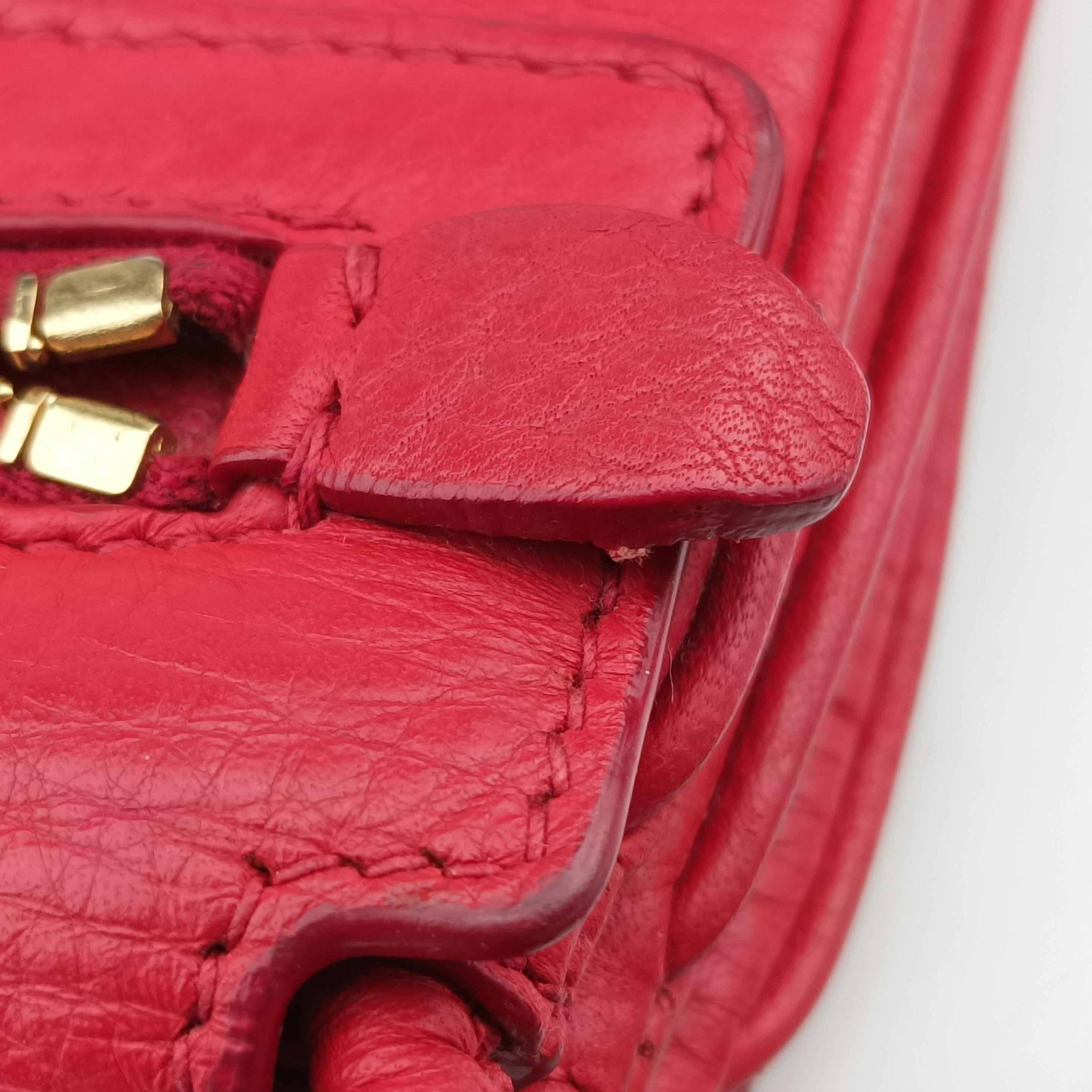 Secondhand Prada Pebbled Vitello Daino Saddle Red Leather  shoulderbag | stylenewstar