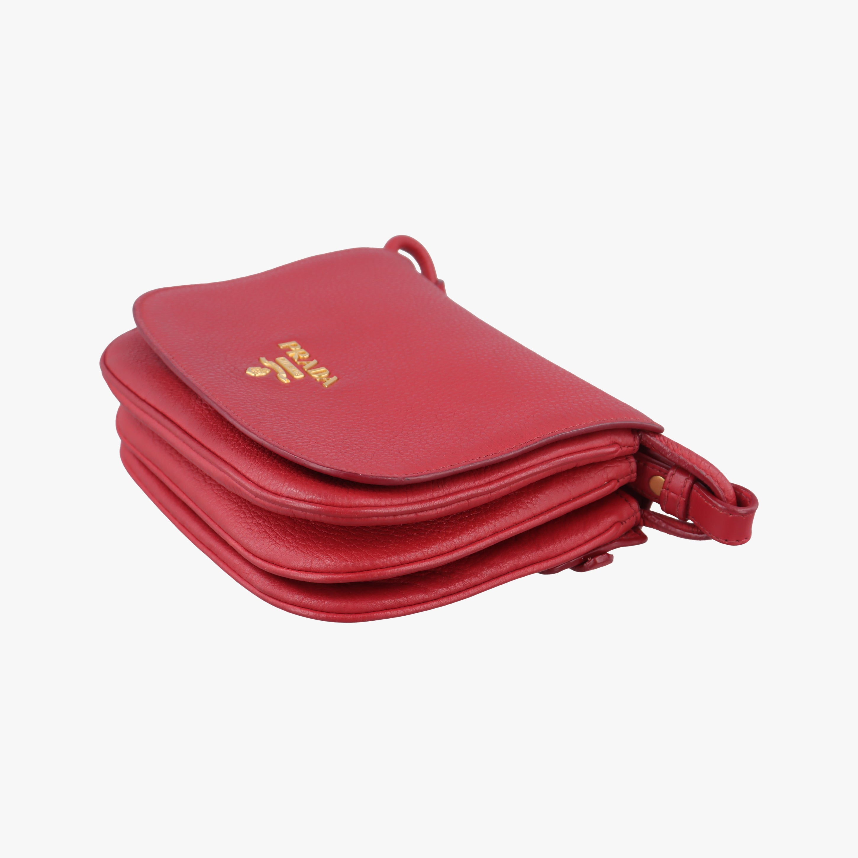 Secondhand Prada Pebbled Vitello Daino Saddle Red Leather  shoulderbag | stylenewstar
