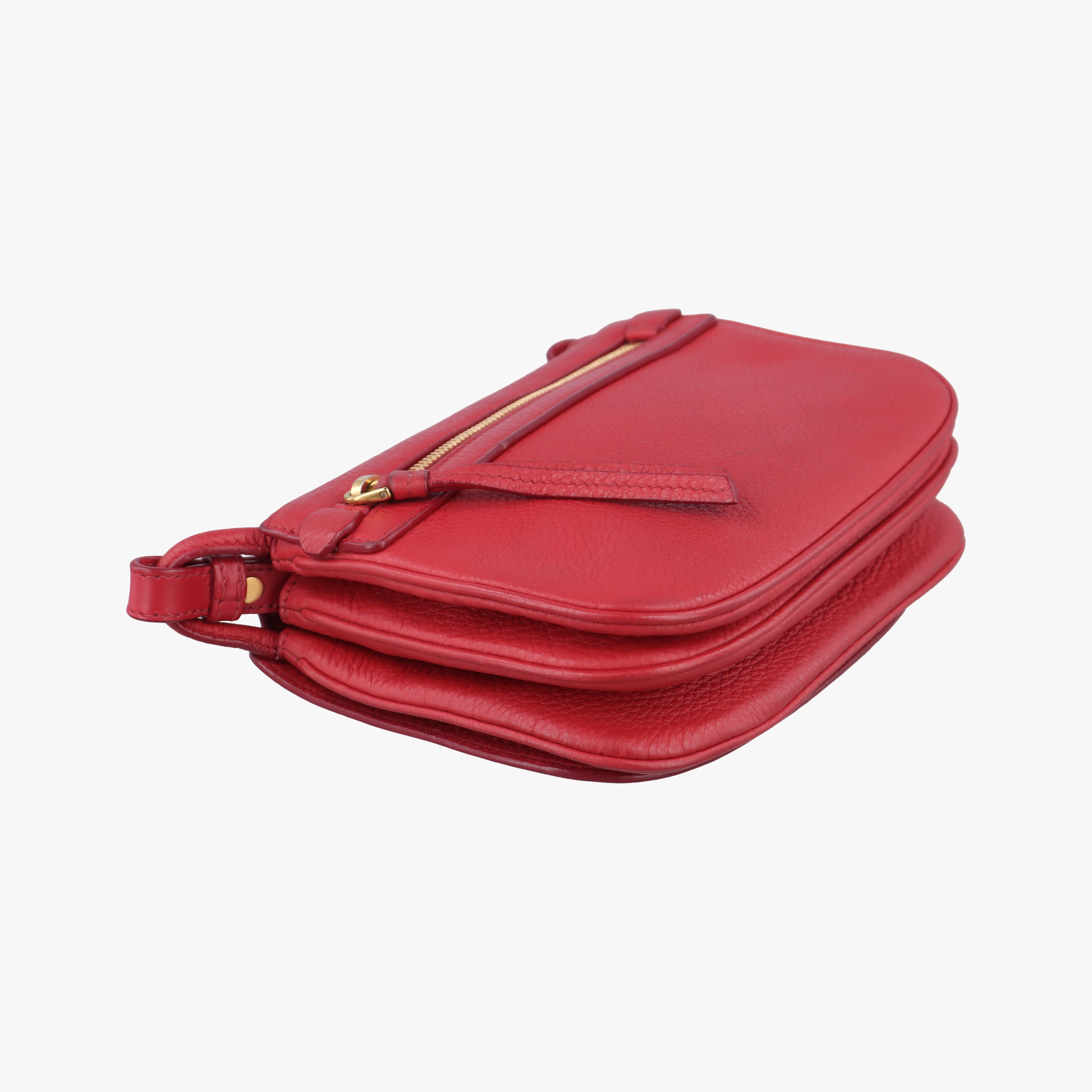 Secondhand Prada Pebbled Vitello Daino Saddle Red Leather  shoulderbag | stylenewstar