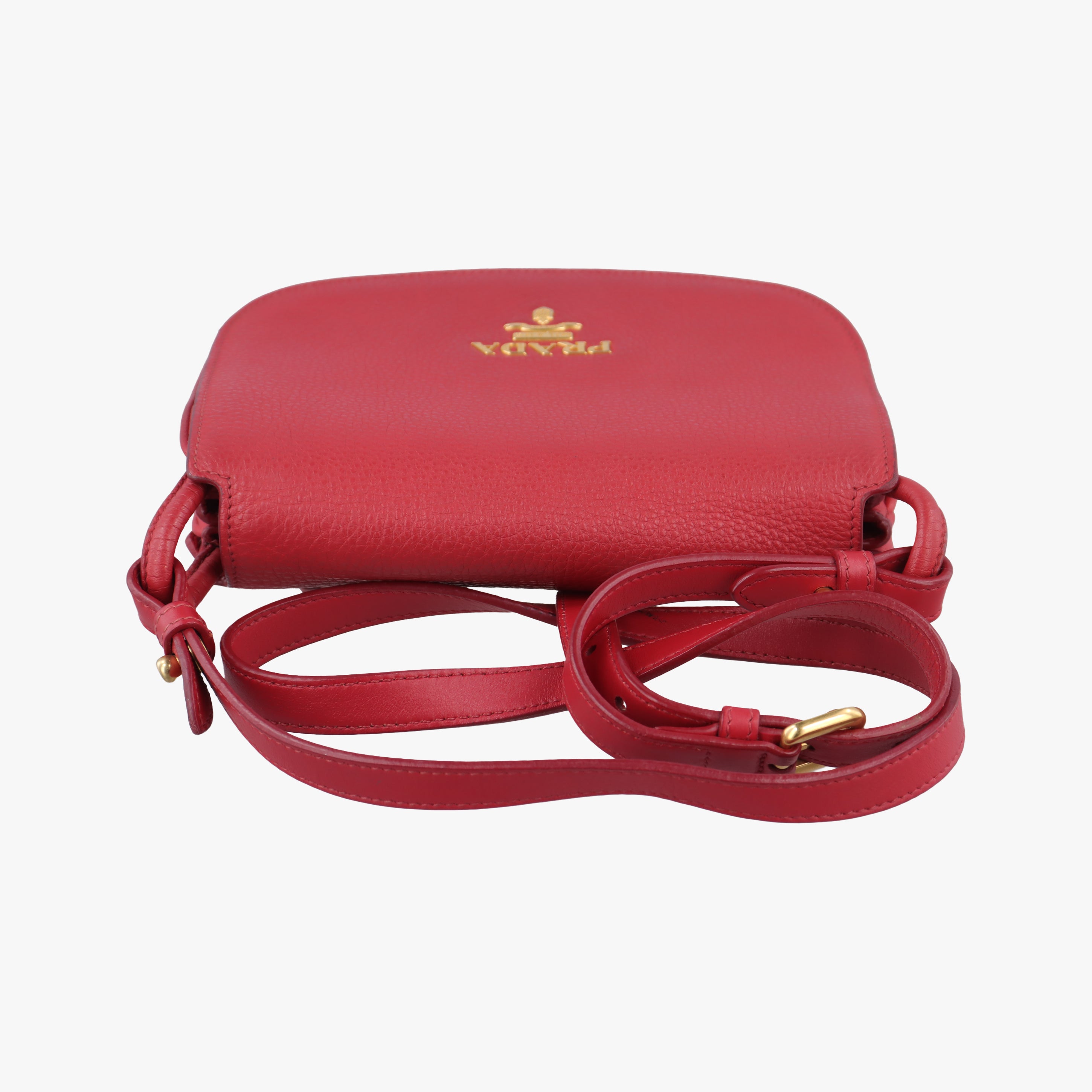 Secondhand Prada Pebbled Vitello Daino Saddle Red Leather  shoulderbag | stylenewstar