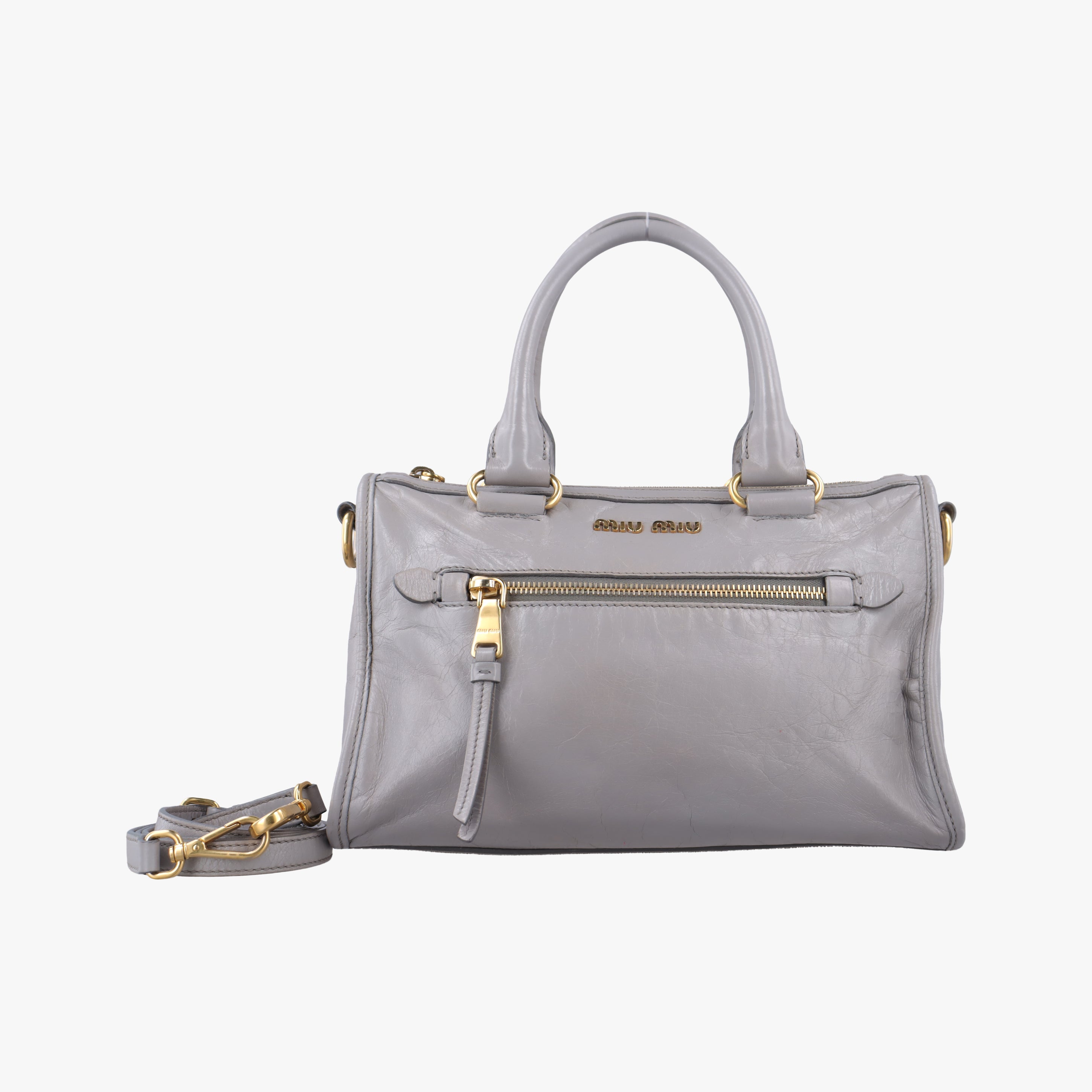 Pre-owned Miu Miu Shine Bauletto Satchel Grey leather  shoulderbag | stylenewstar