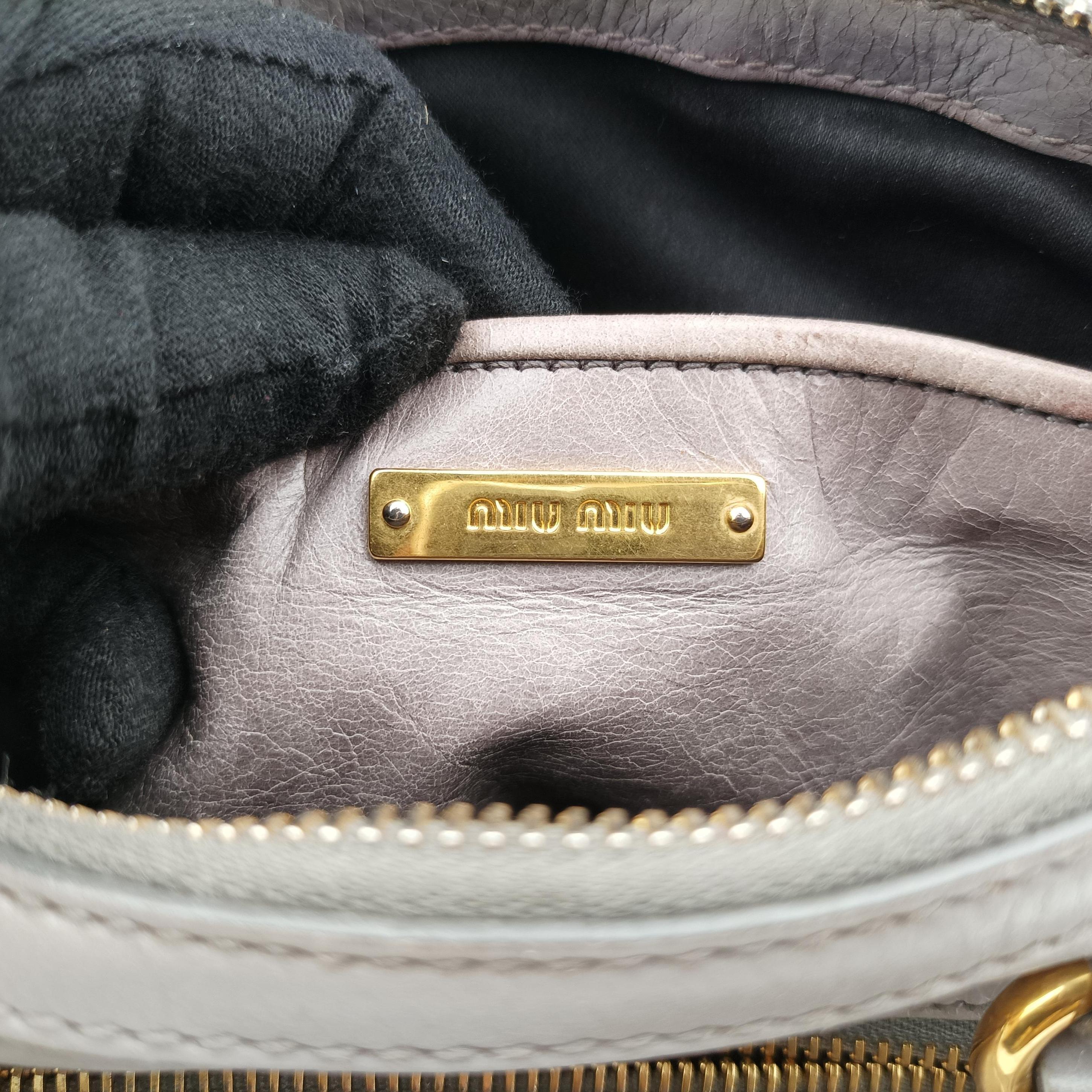 Pre-owned Miu Miu Shine Bauletto Satchel Grey leather  shoulderbag | stylenewstar