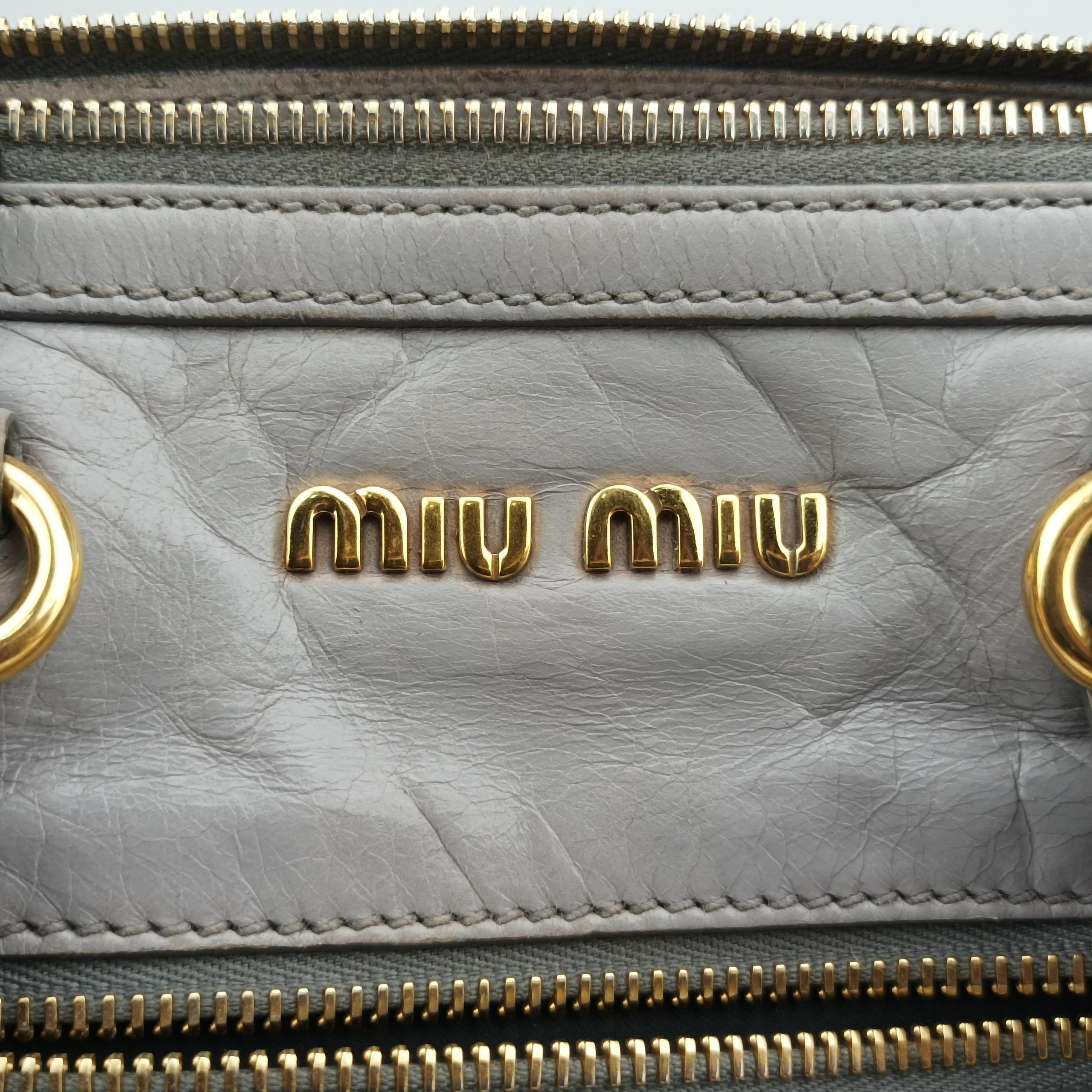Pre-owned Miu Miu Shine Bauletto Satchel Grey leather  shoulderbag | stylenewstar