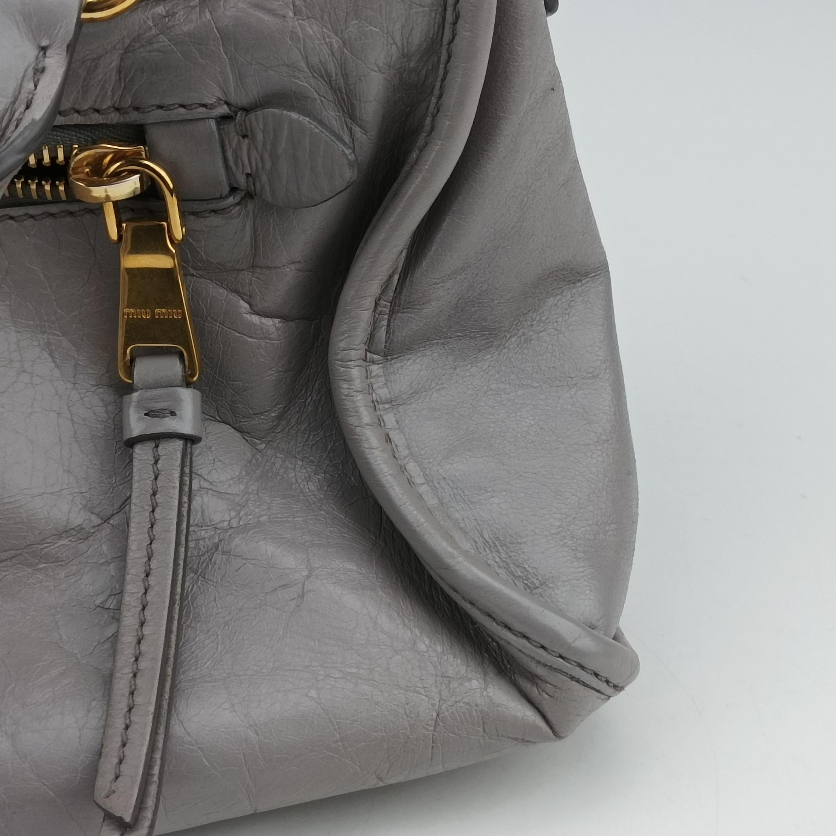 Pre-owned Miu Miu Shine Bauletto Satchel Grey leather  shoulderbag | stylenewstar