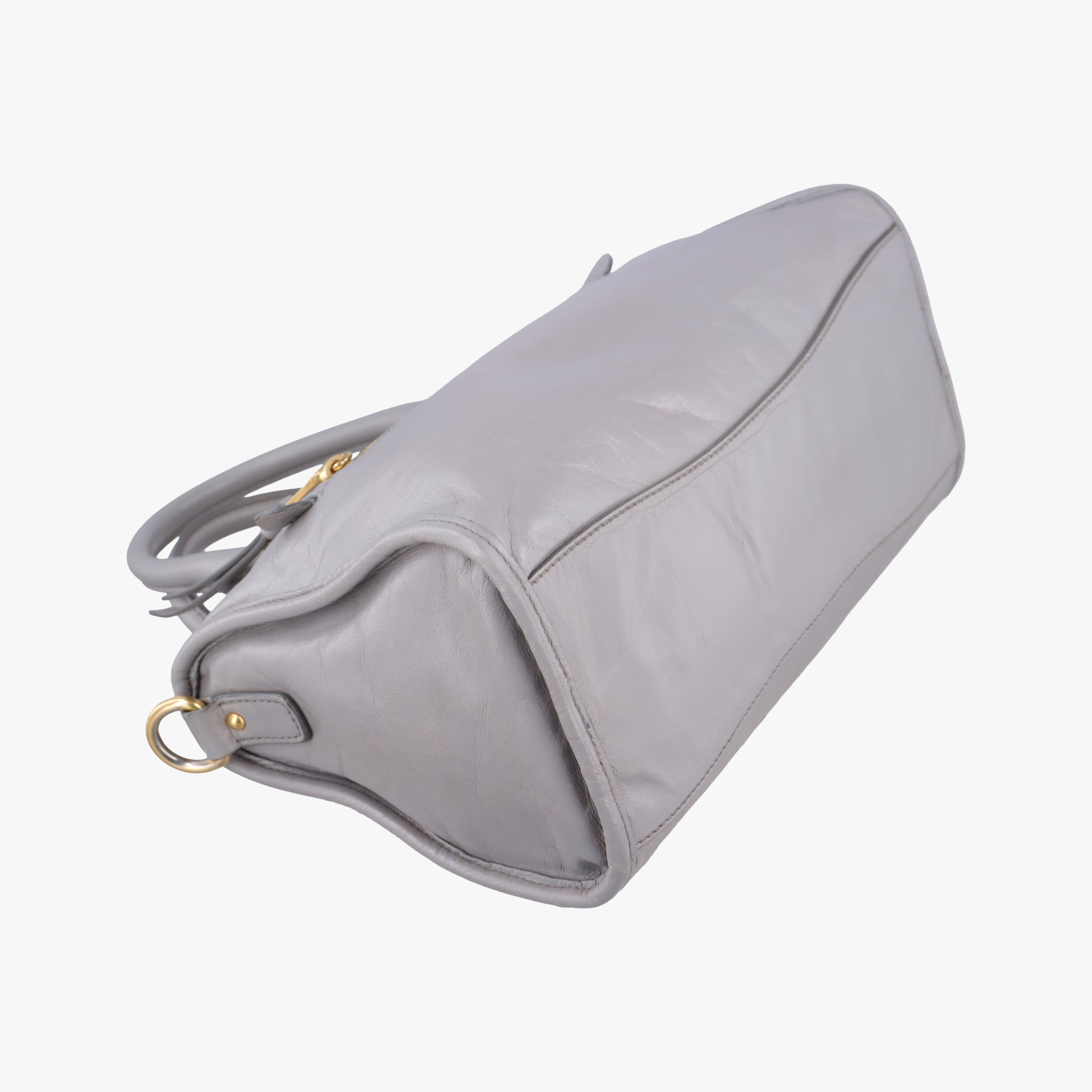 Pre-owned Miu Miu Shine Bauletto Satchel Grey leather  shoulderbag | stylenewstar