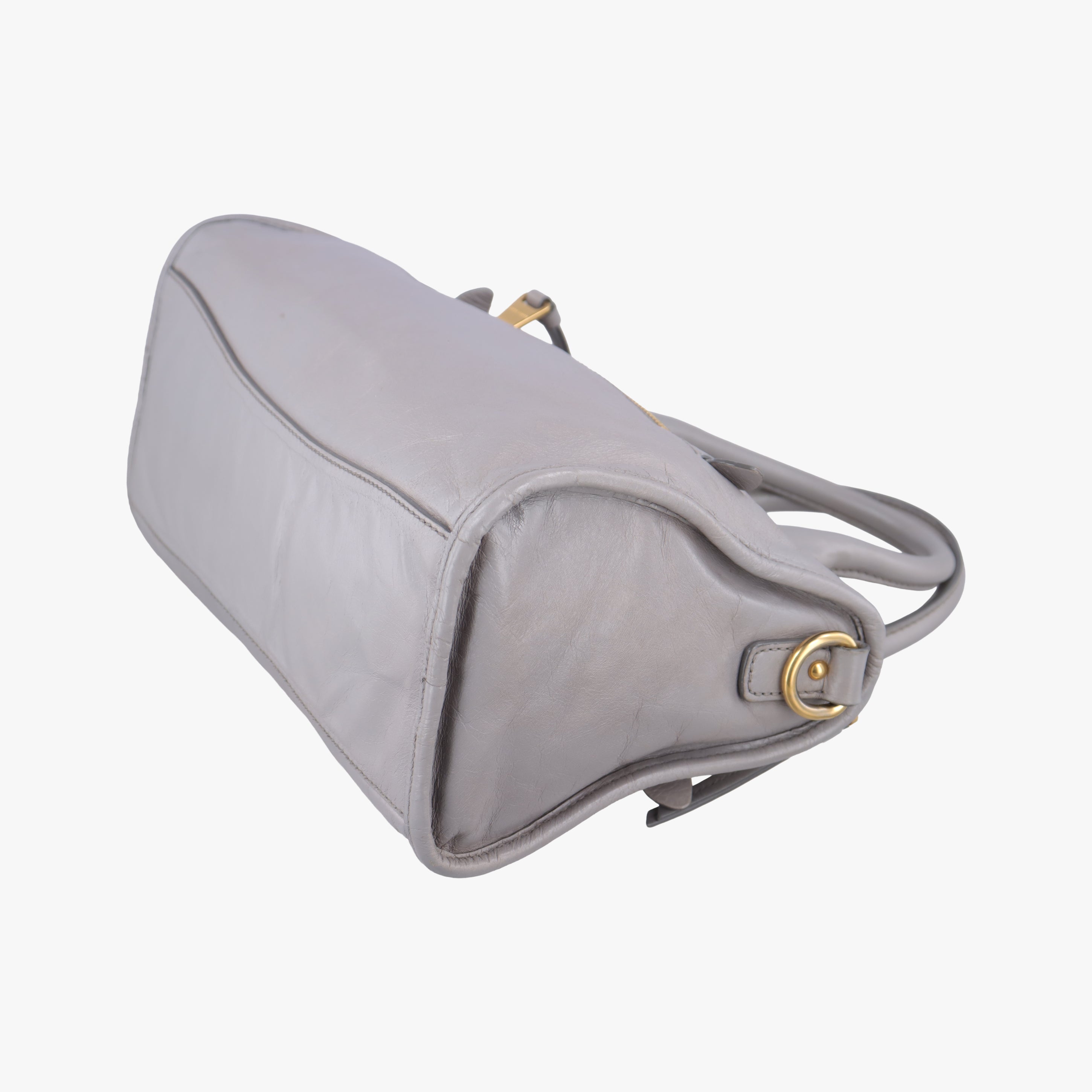 Pre-owned Miu Miu Shine Bauletto Satchel Grey leather  shoulderbag | stylenewstar