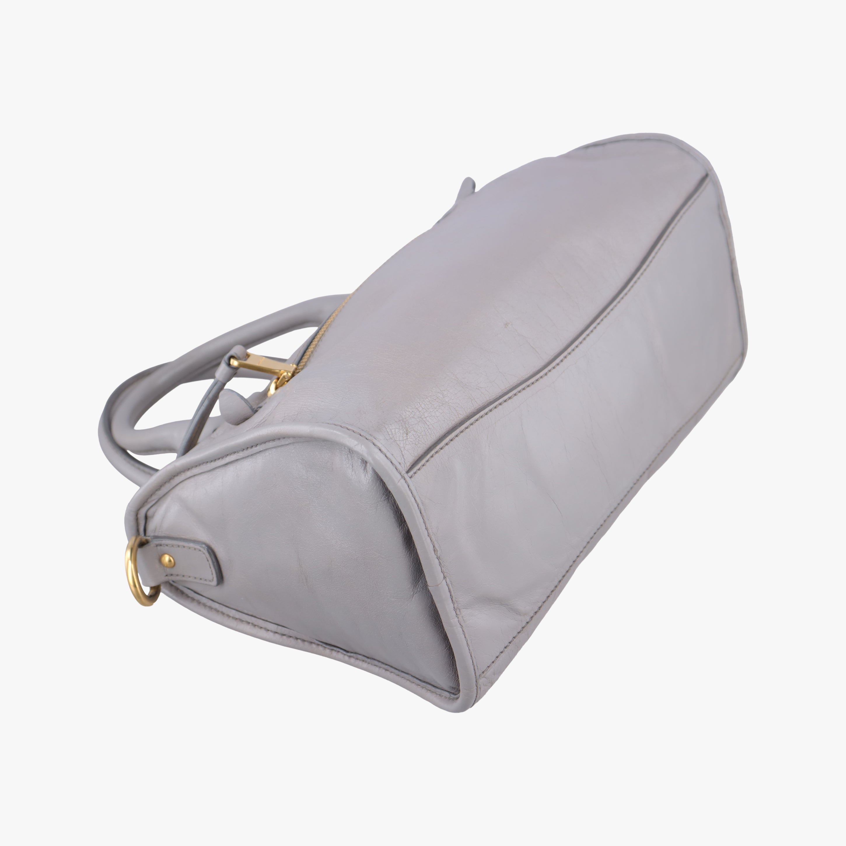 Pre-owned Miu Miu Shine Bauletto Satchel Grey leather  shoulderbag | stylenewstar