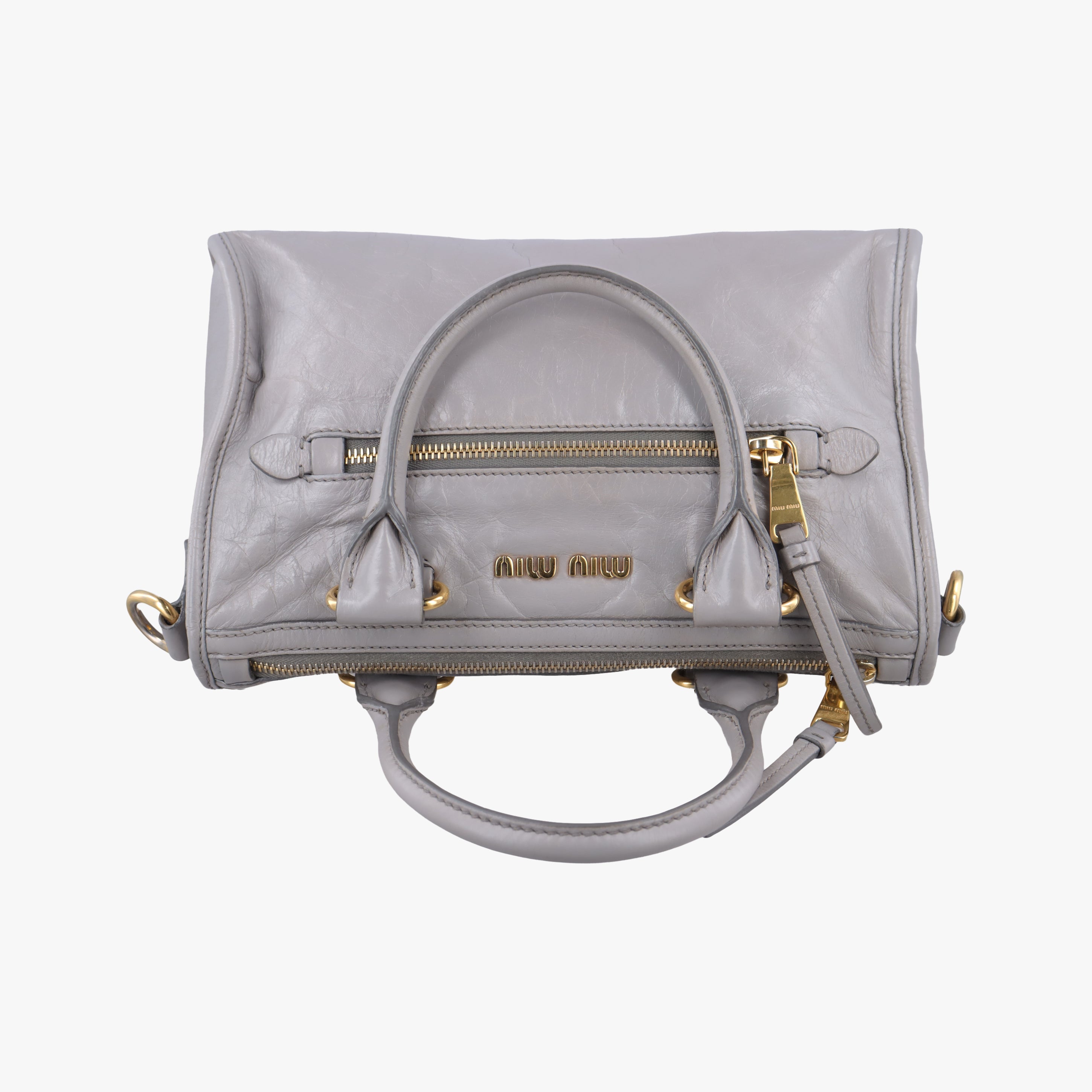 Pre-owned Miu Miu Shine Bauletto Satchel Grey leather  shoulderbag | stylenewstar