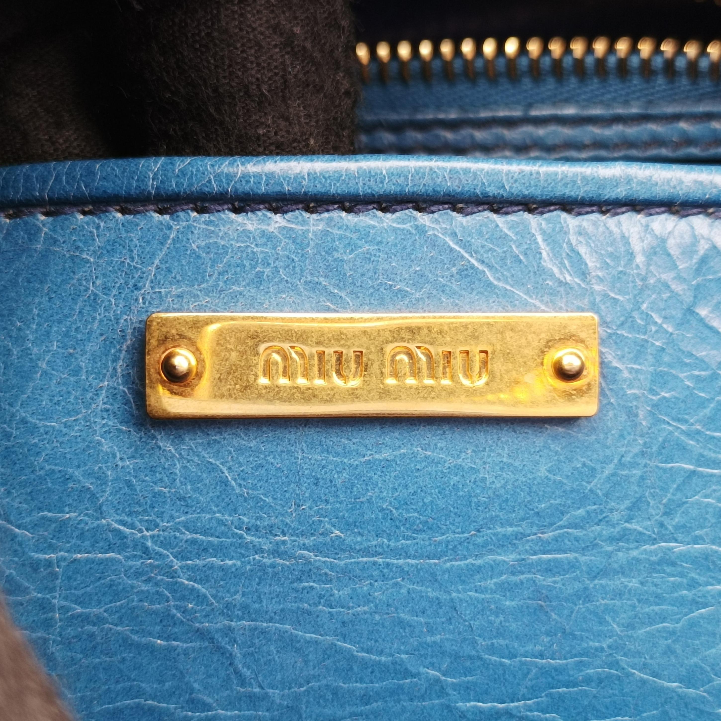 Pre-owned Miu Miu Vitello Blue leather  shoulderbag | stylenewstar