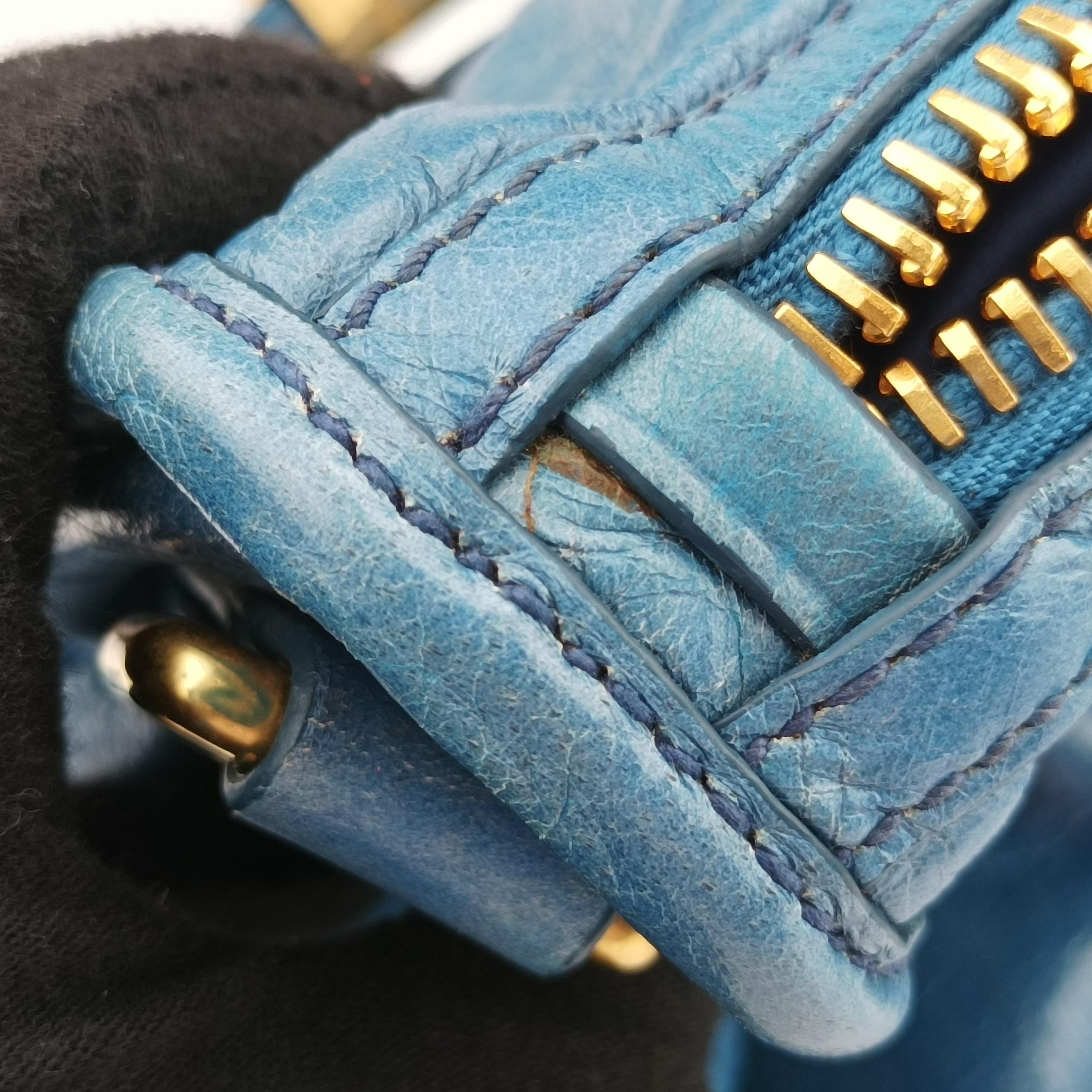 Pre-owned Miu Miu Vitello Blue leather  shoulderbag | stylenewstar