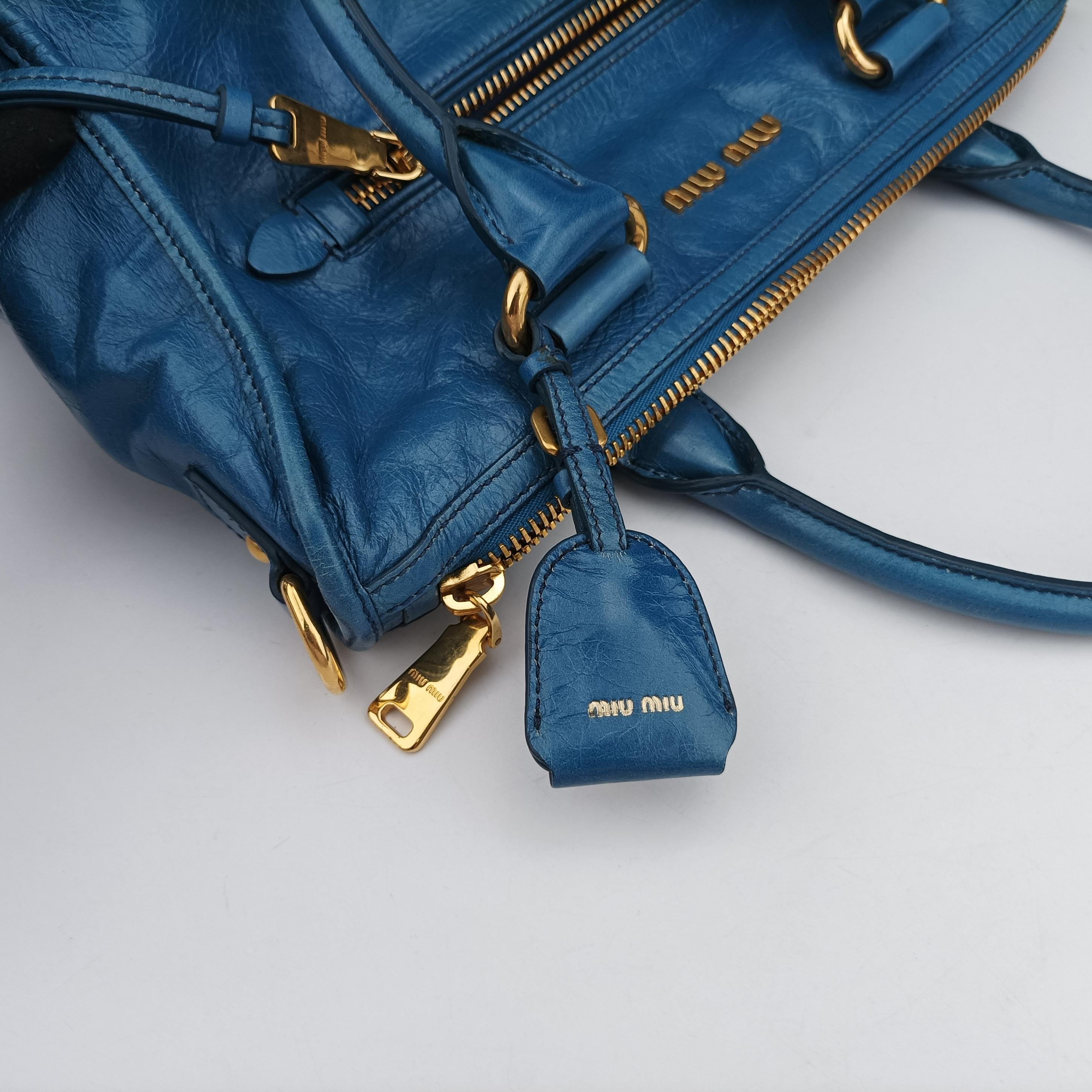 Pre-owned Miu Miu Vitello Blue leather  shoulderbag | stylenewstar