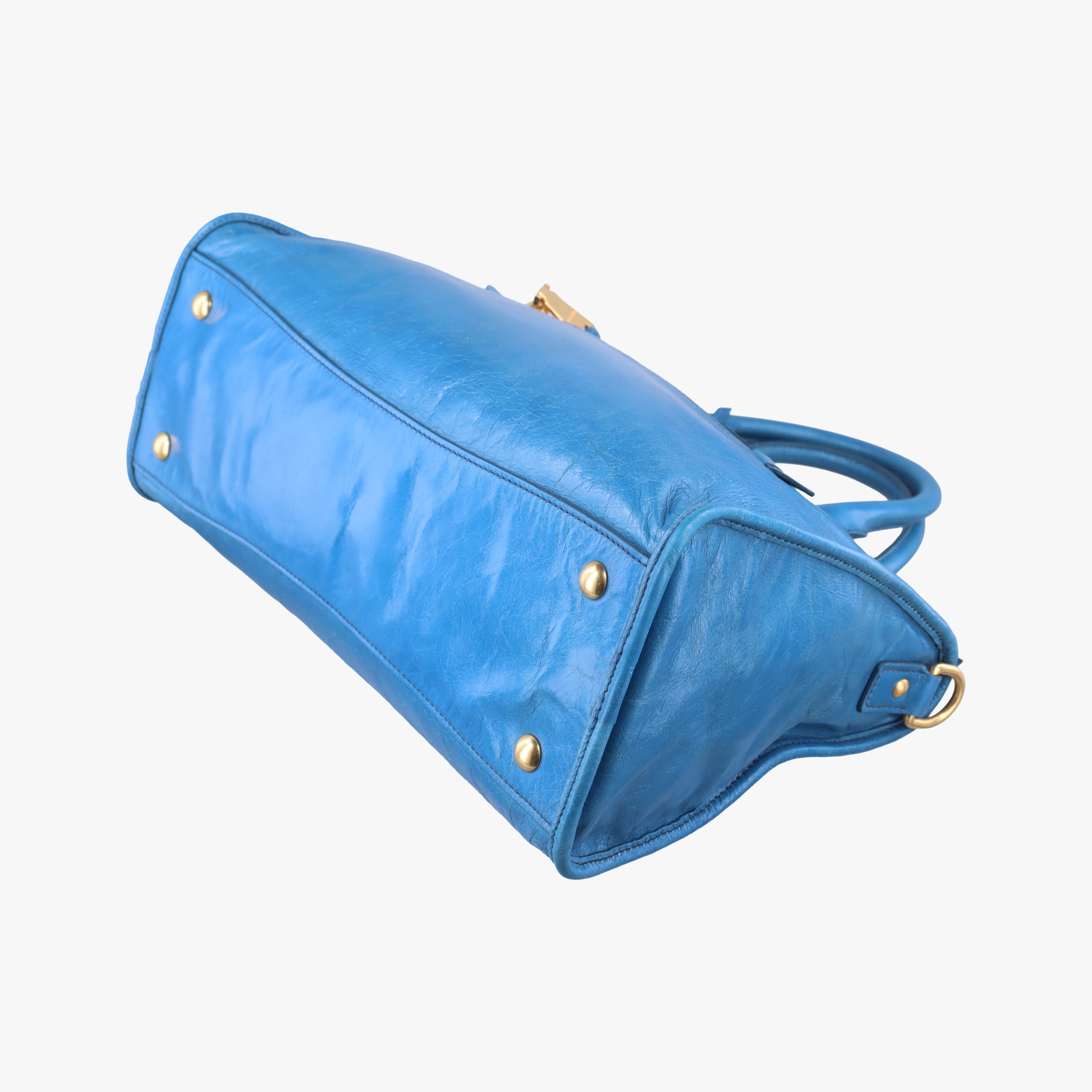 Pre-owned Miu Miu Vitello Blue leather  shoulderbag | stylenewstar