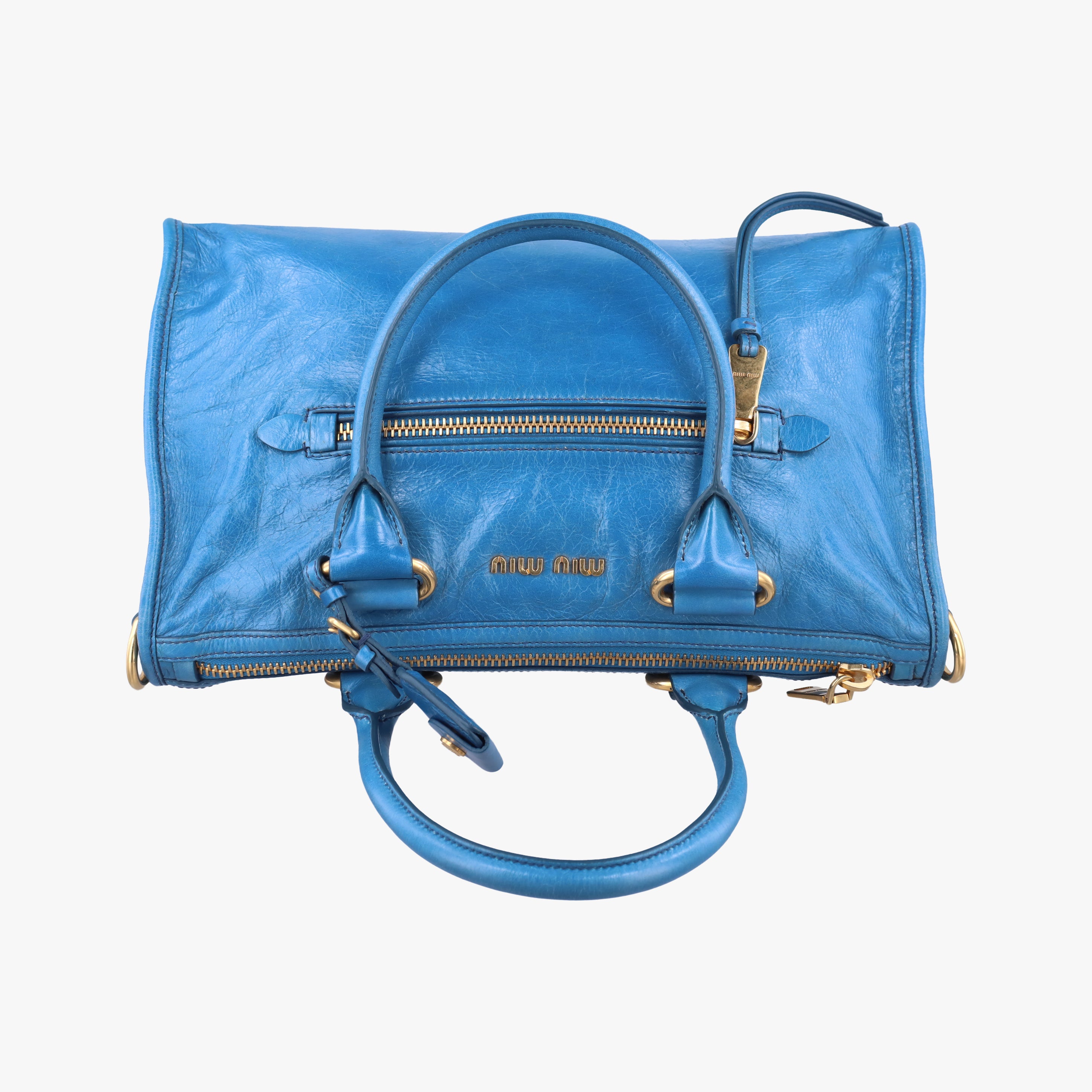 Pre-owned Miu Miu Vitello Blue leather  shoulderbag | stylenewstar