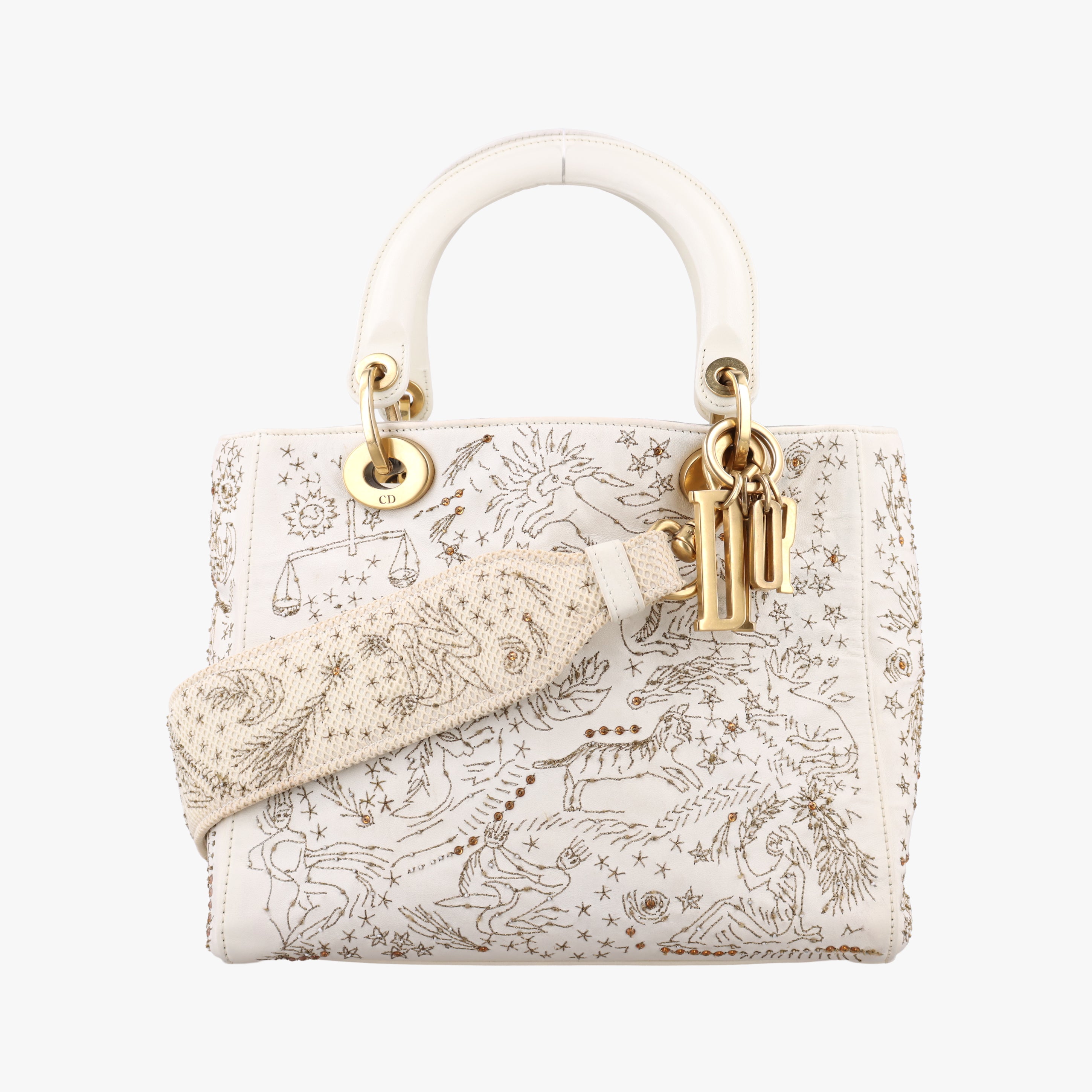 Pre-owned Christian Dior Lady Dior White lambskin  shoulderbag | stylenewstar