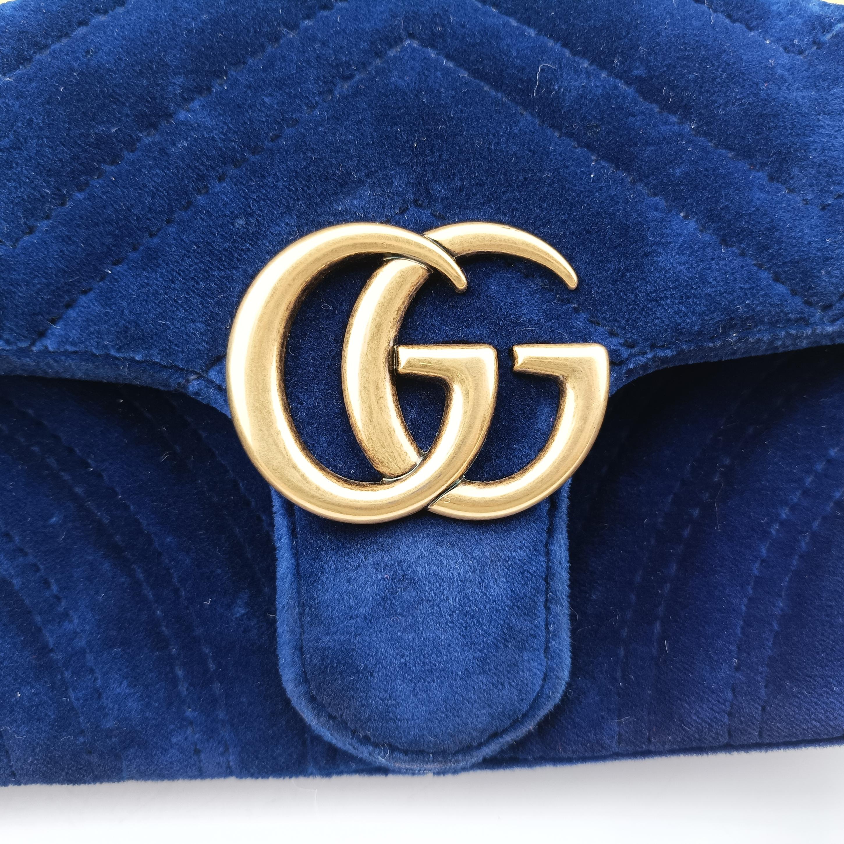 Vintage Gucci GG Marmont Blue velour 446744 shoulderbag | stylenewstar