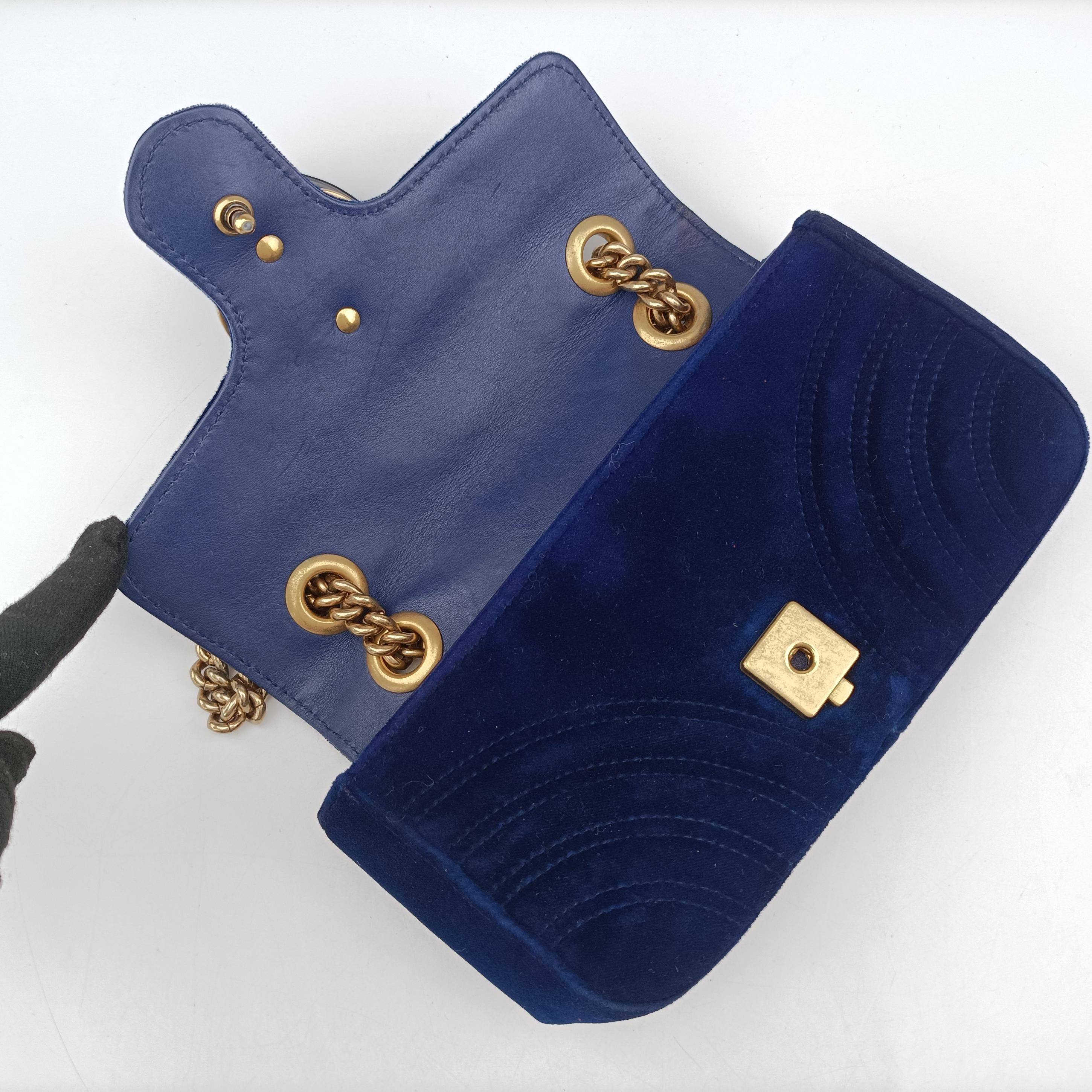 Vintage Gucci GG Marmont Blue velour 446744 shoulderbag | stylenewstar