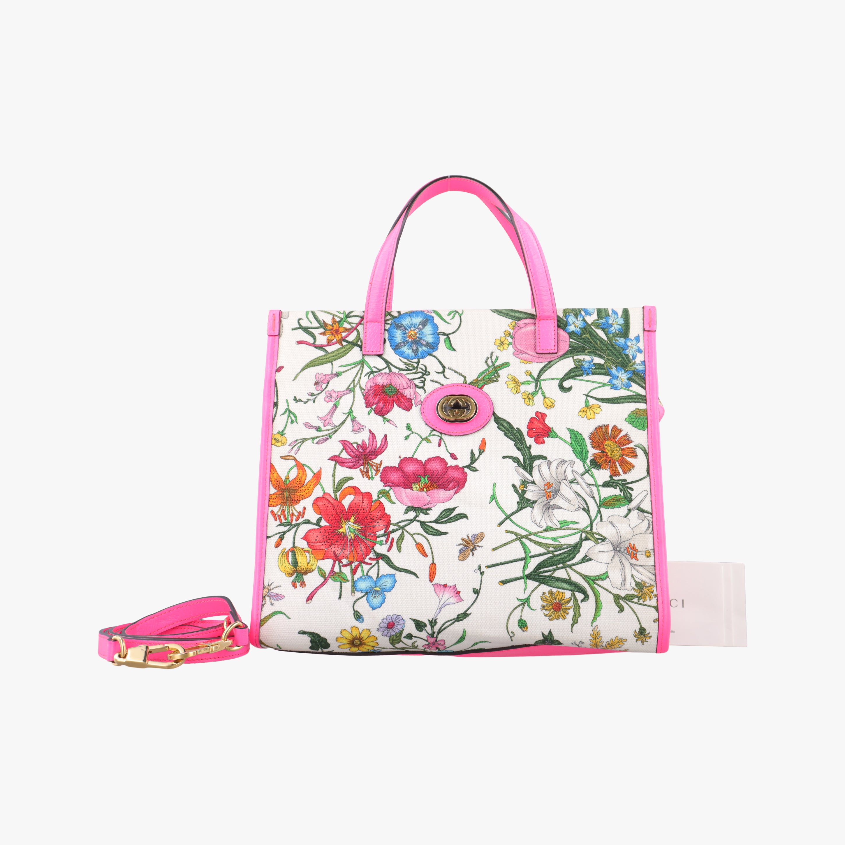 Pre-owned Gucci Flora Pink x White x Multicolor Canvas 550141 shoulderbag | stylenewstar