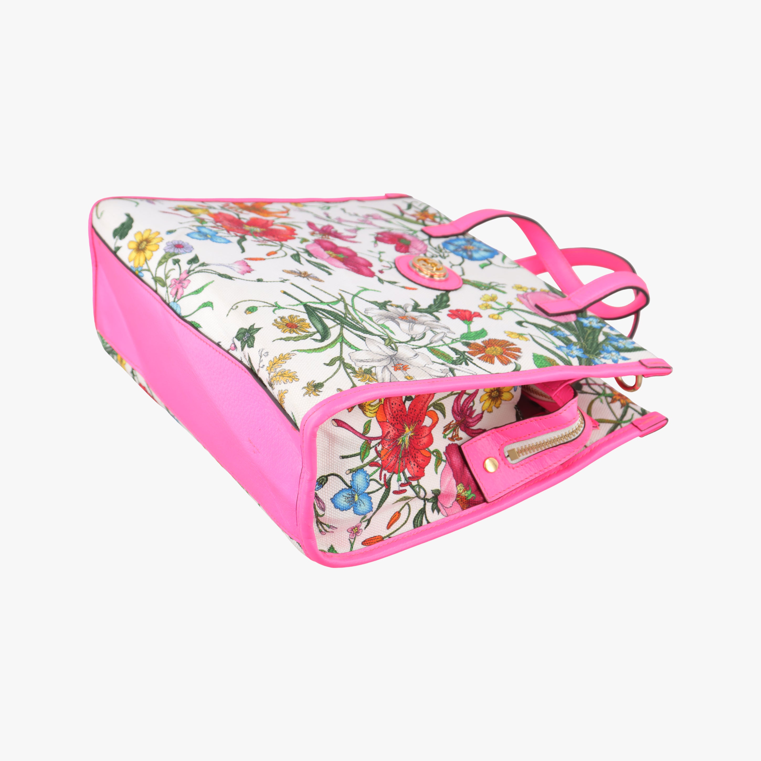 Pre-owned Gucci Flora Pink x White x Multicolor Canvas 550141 shoulderbag | stylenewstar
