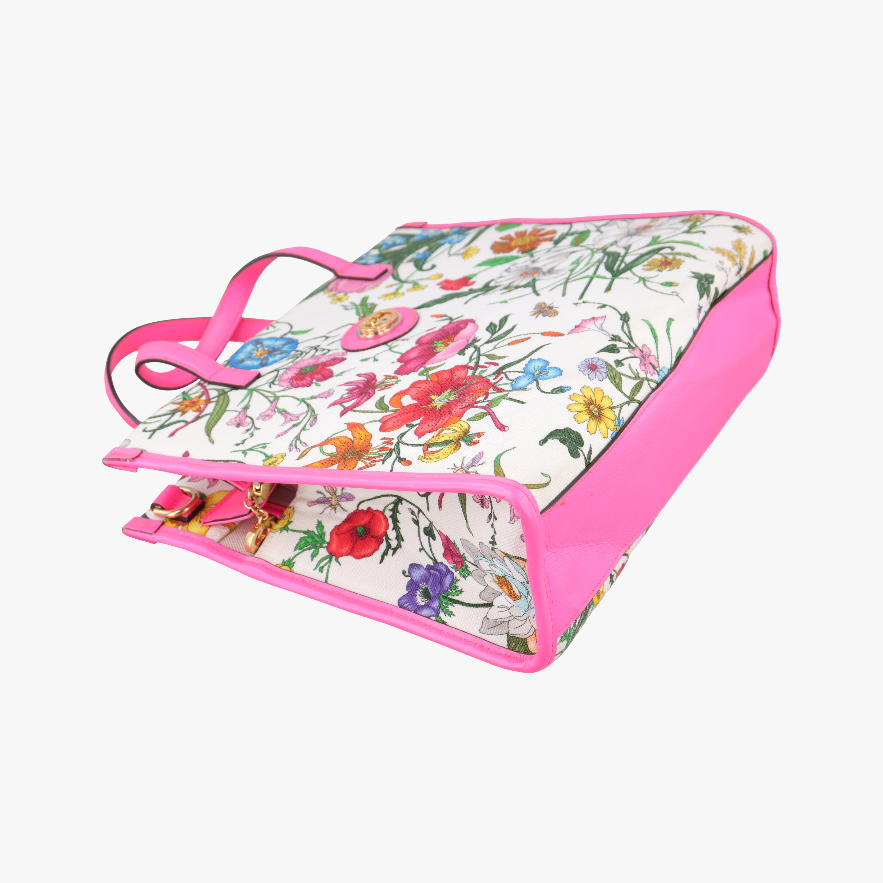 Pre-owned Gucci Flora Pink x White x Multicolor Canvas 550141 shoulderbag | stylenewstar
