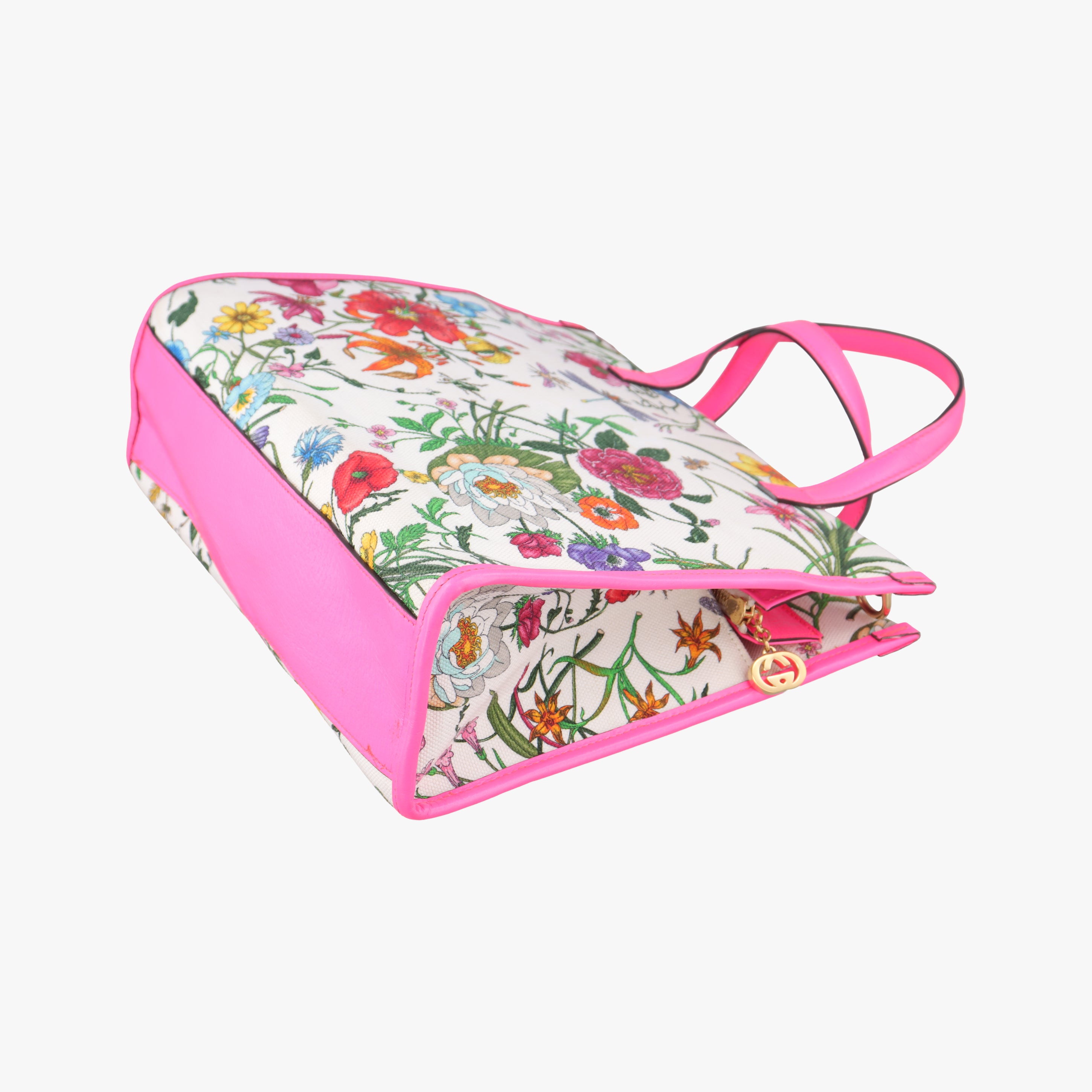 Pre-owned Gucci Flora Pink x White x Multicolor Canvas 550141 shoulderbag | stylenewstar