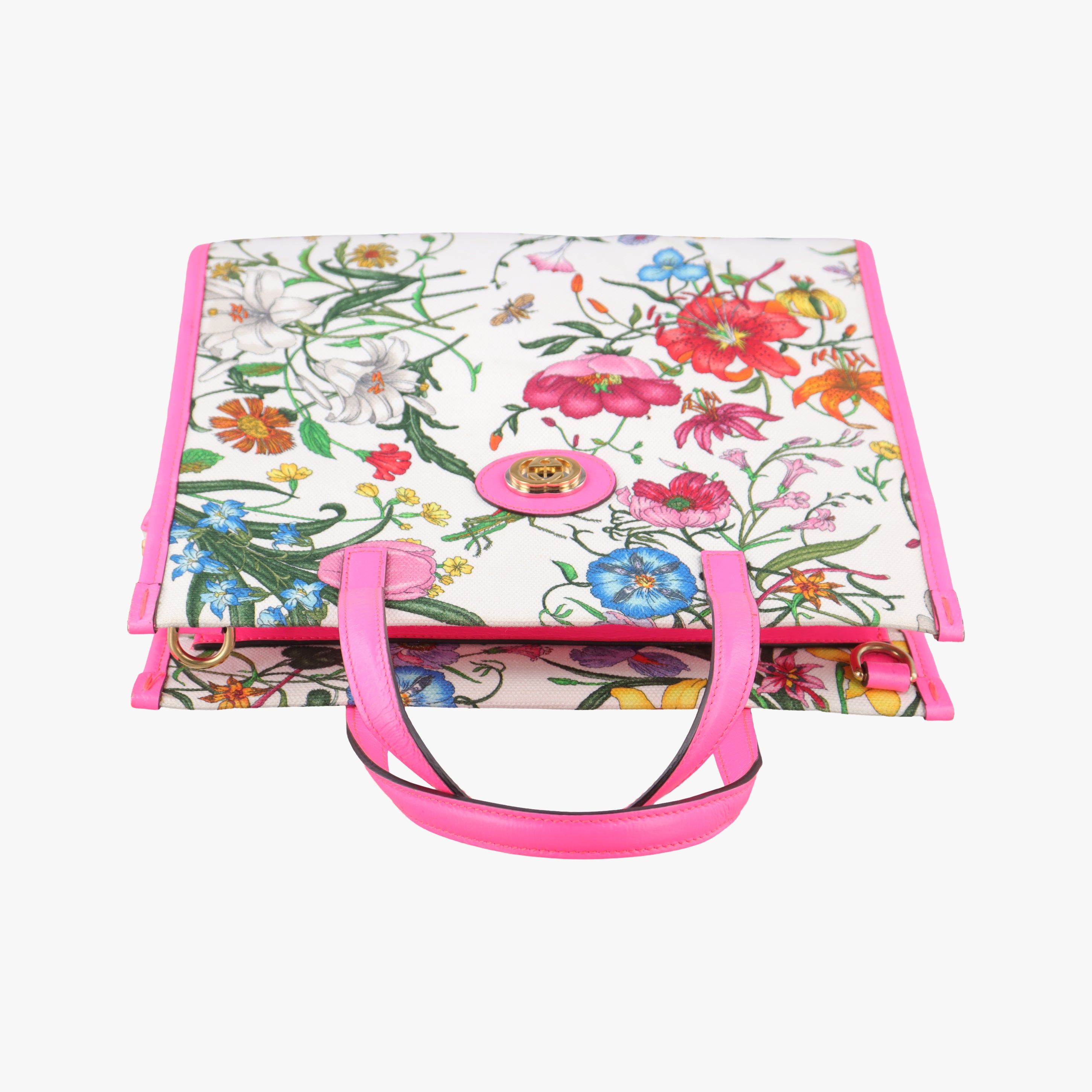 Pre-owned Gucci Flora Pink x White x Multicolor Canvas 550141 shoulderbag | stylenewstar