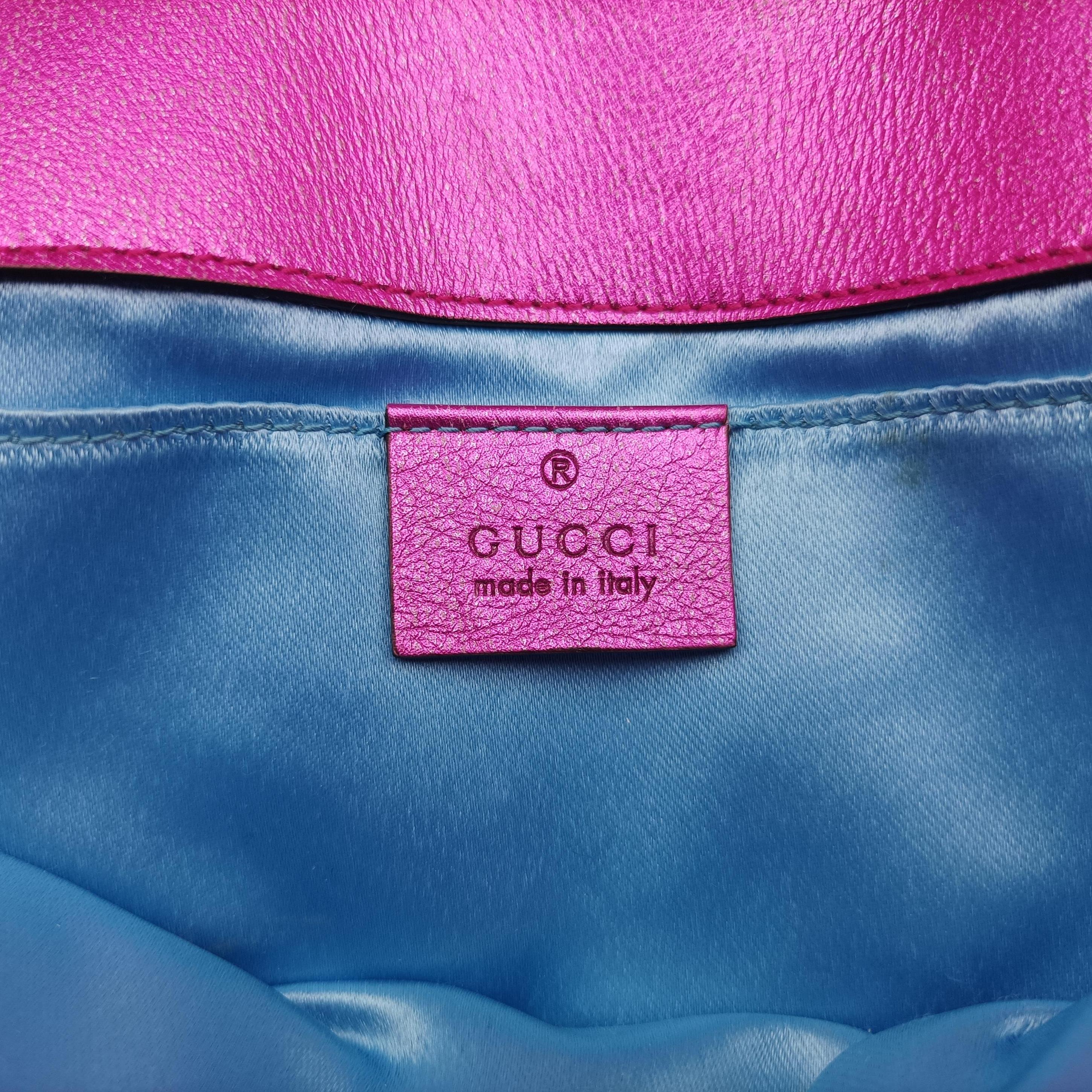 Pre-owned Gucci GG Marmont Pink×Orange×Rose Red Leather 446744 shoulderbag | stylenewstar