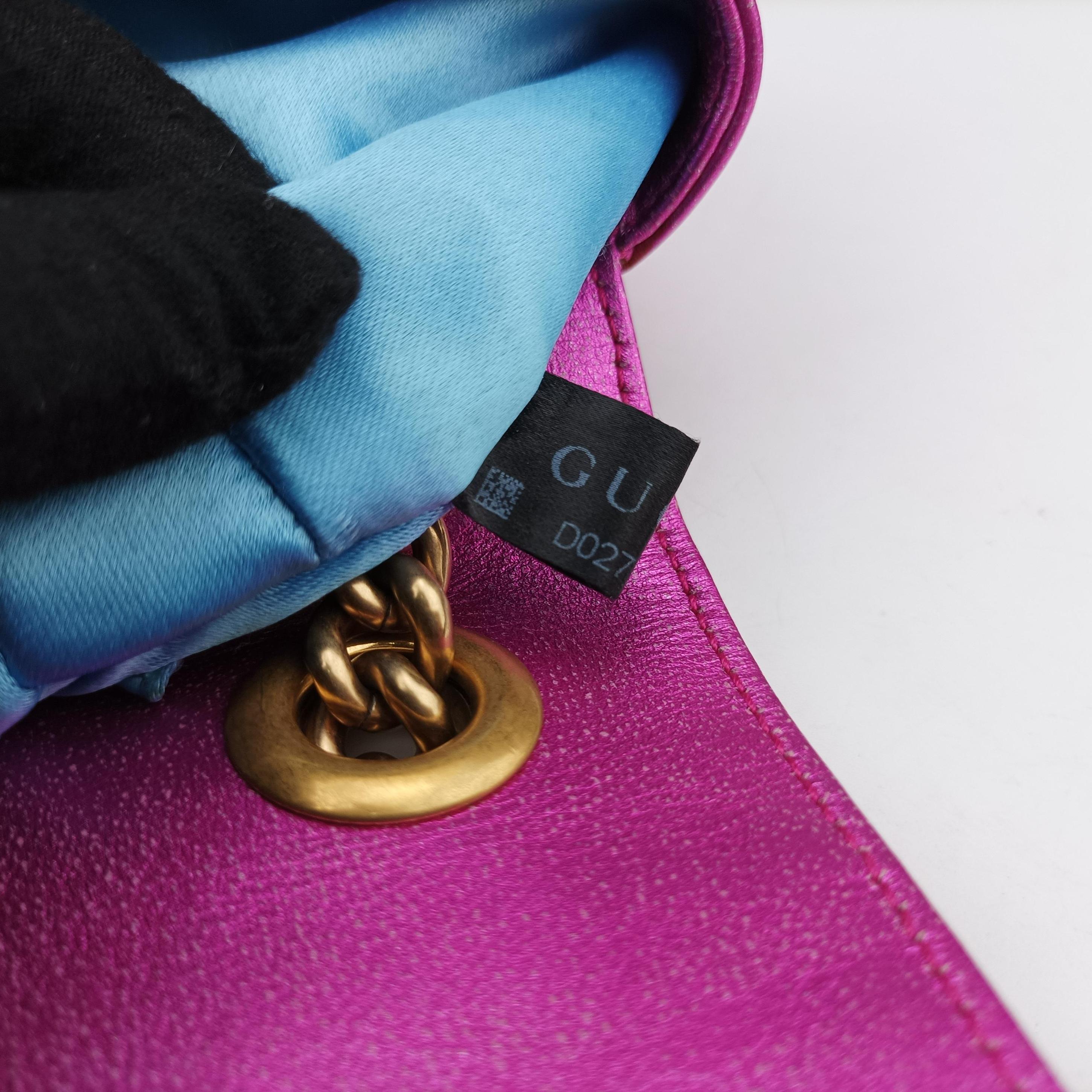 Pre-owned Gucci GG Marmont Pink×Orange×Rose Red Leather 446744 shoulderbag | stylenewstar
