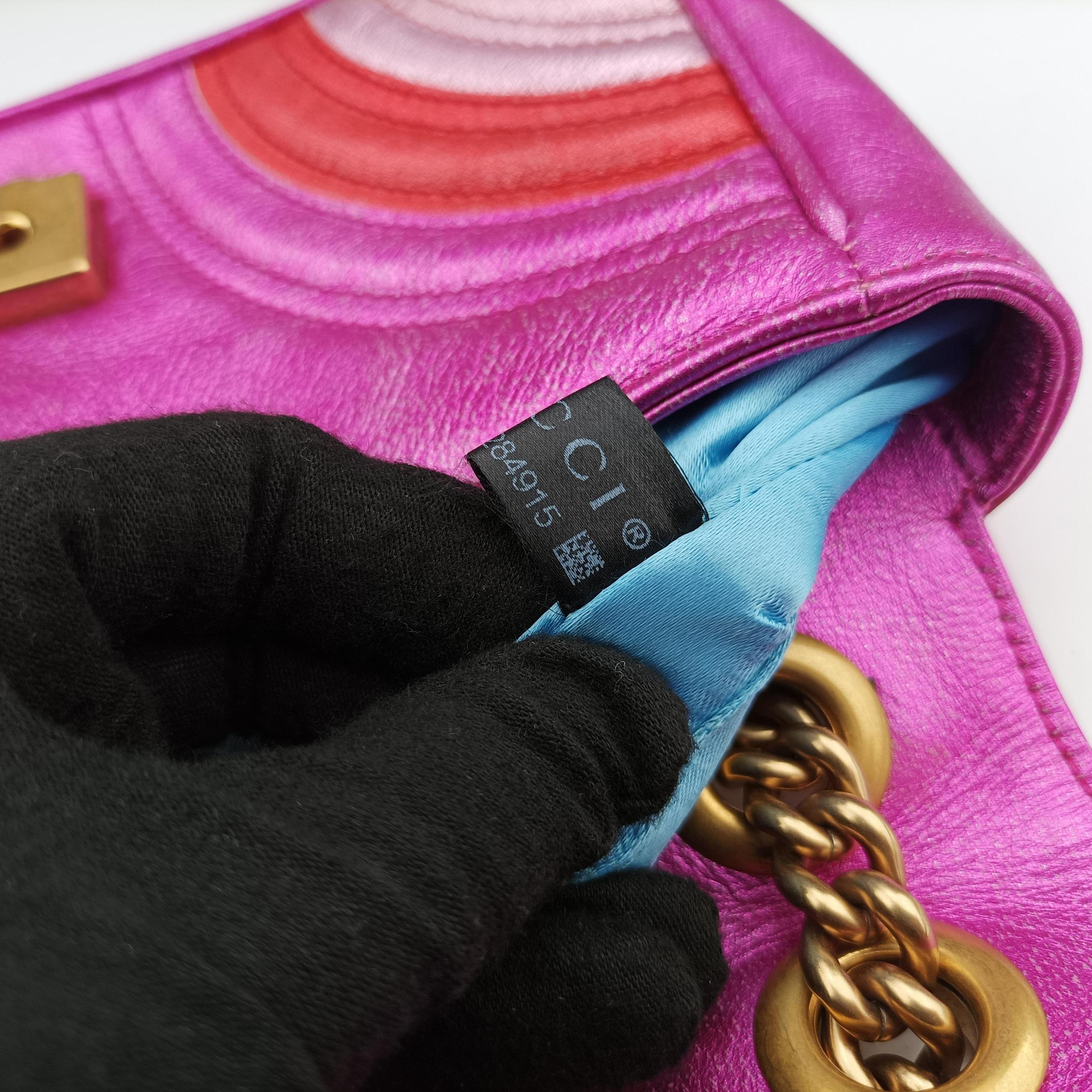Pre-owned Gucci GG Marmont Pink×Orange×Rose Red Leather 446744 shoulderbag | stylenewstar
