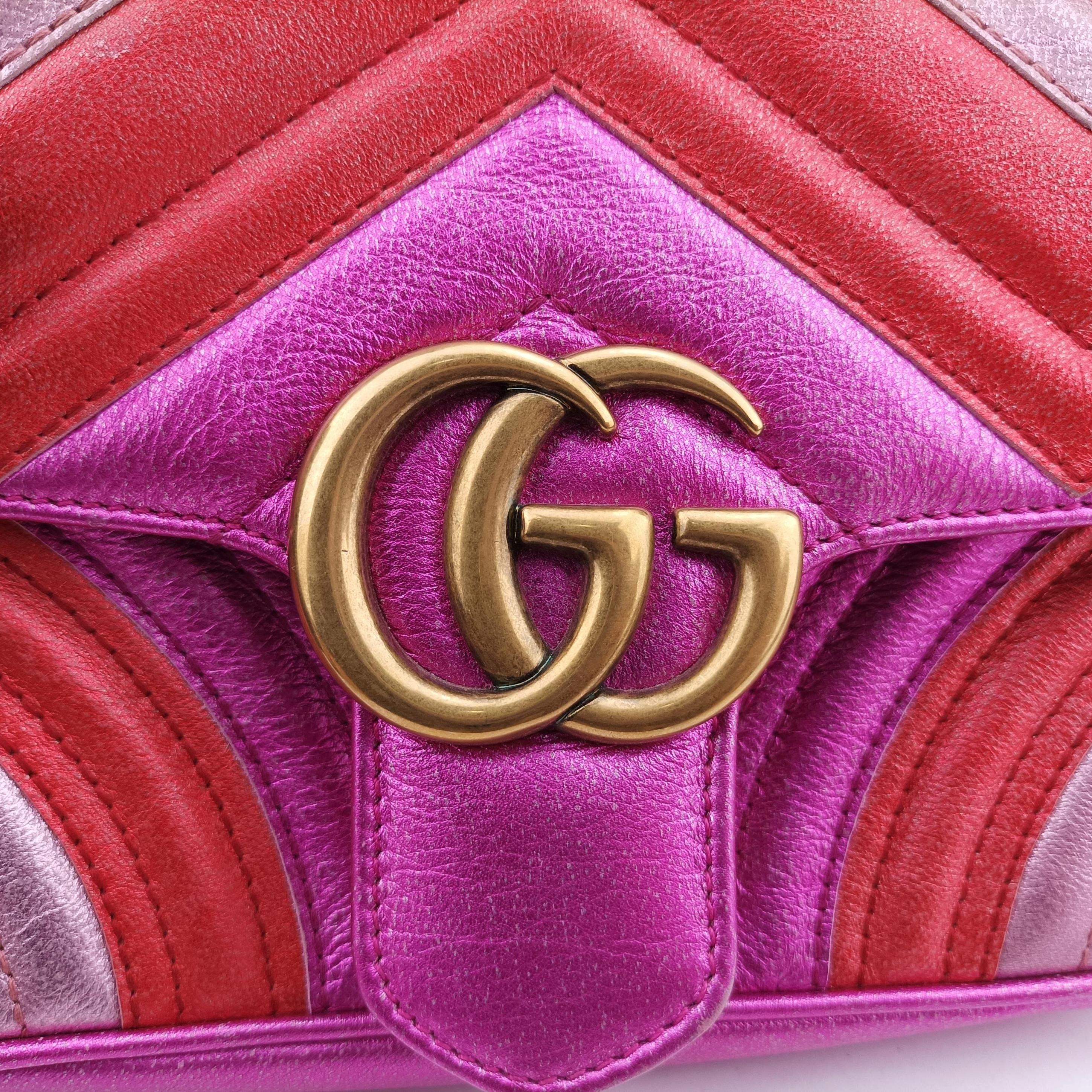 Pre-owned Gucci GG Marmont Pink×Orange×Rose Red Leather 446744 shoulderbag | stylenewstar