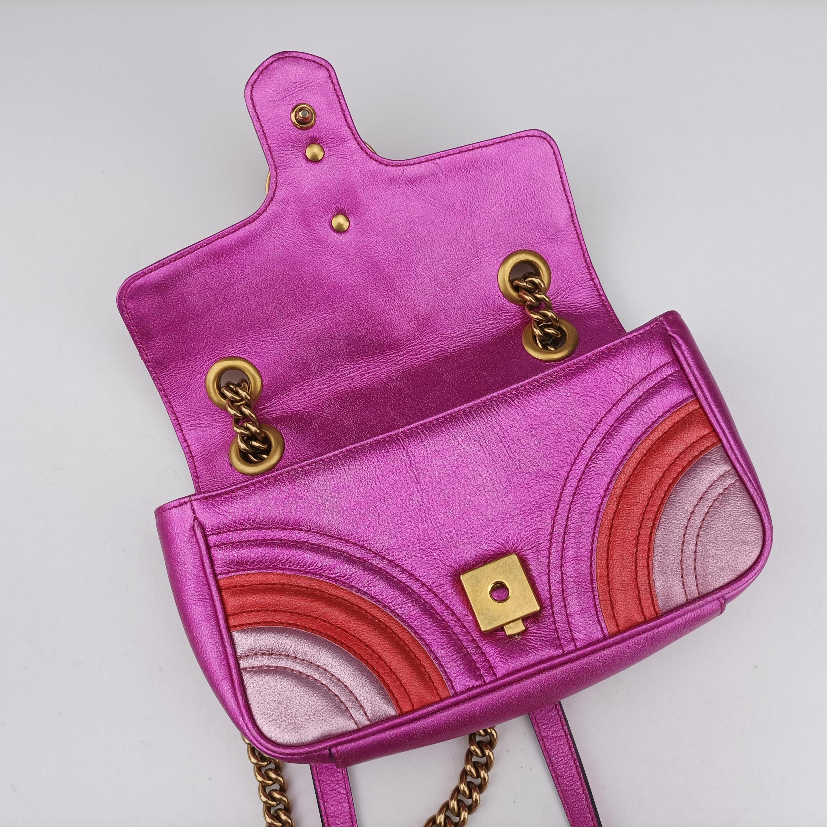 Pre-owned Gucci GG Marmont Pink×Orange×Rose Red Leather 446744 shoulderbag | stylenewstar