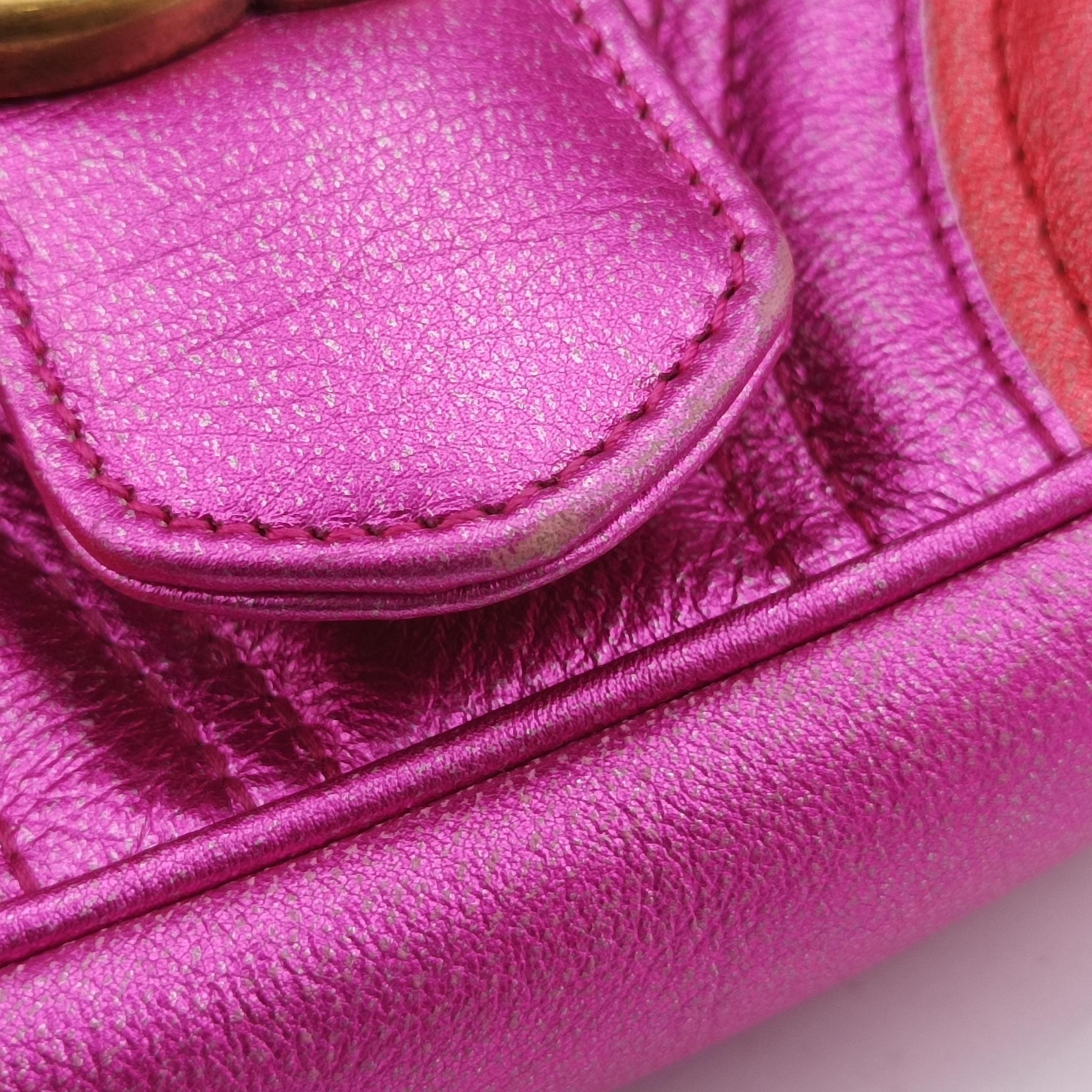 Pre-owned Gucci GG Marmont Pink×Orange×Rose Red Leather 446744 shoulderbag | stylenewstar
