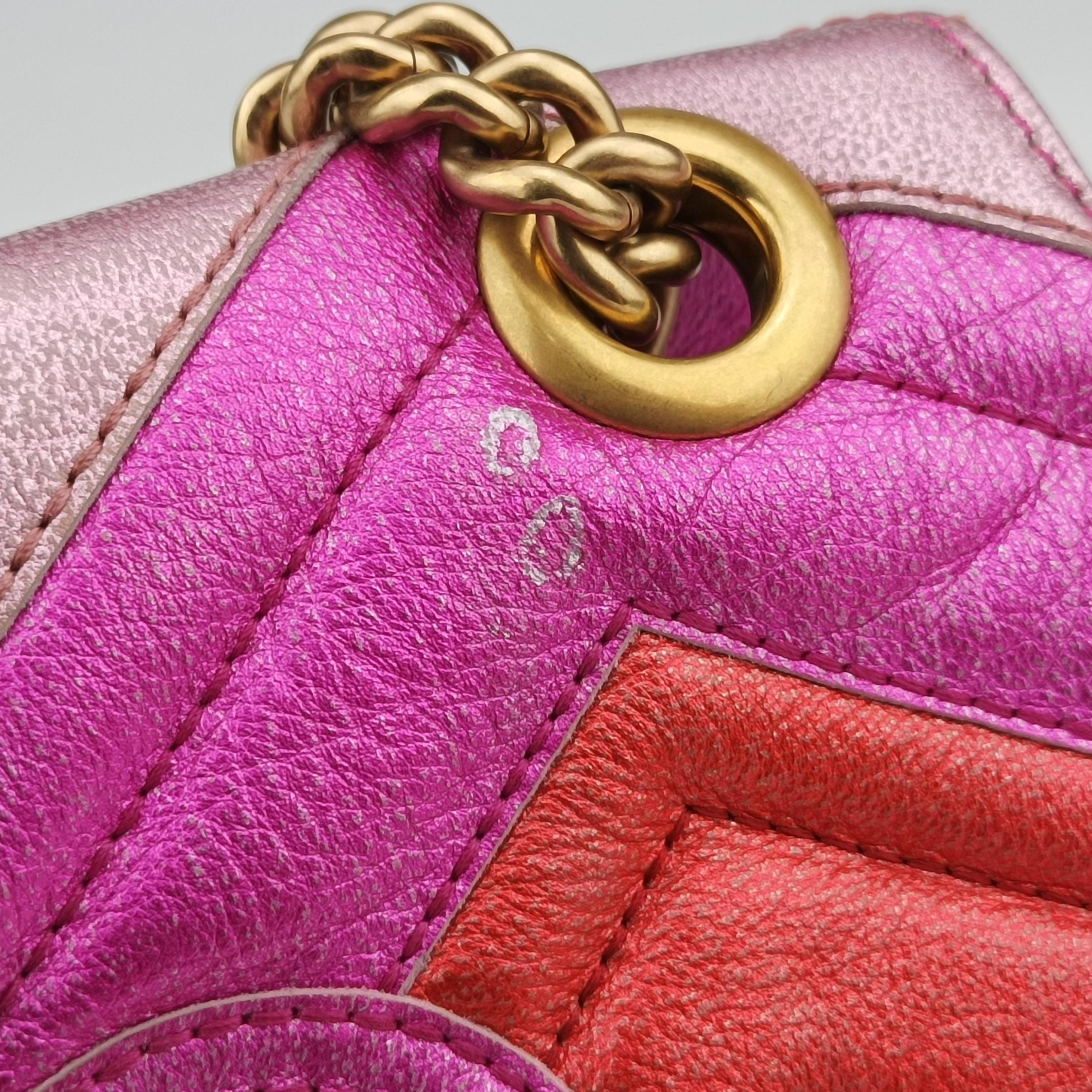 Pre-owned Gucci GG Marmont Pink×Orange×Rose Red Leather 446744 shoulderbag | stylenewstar